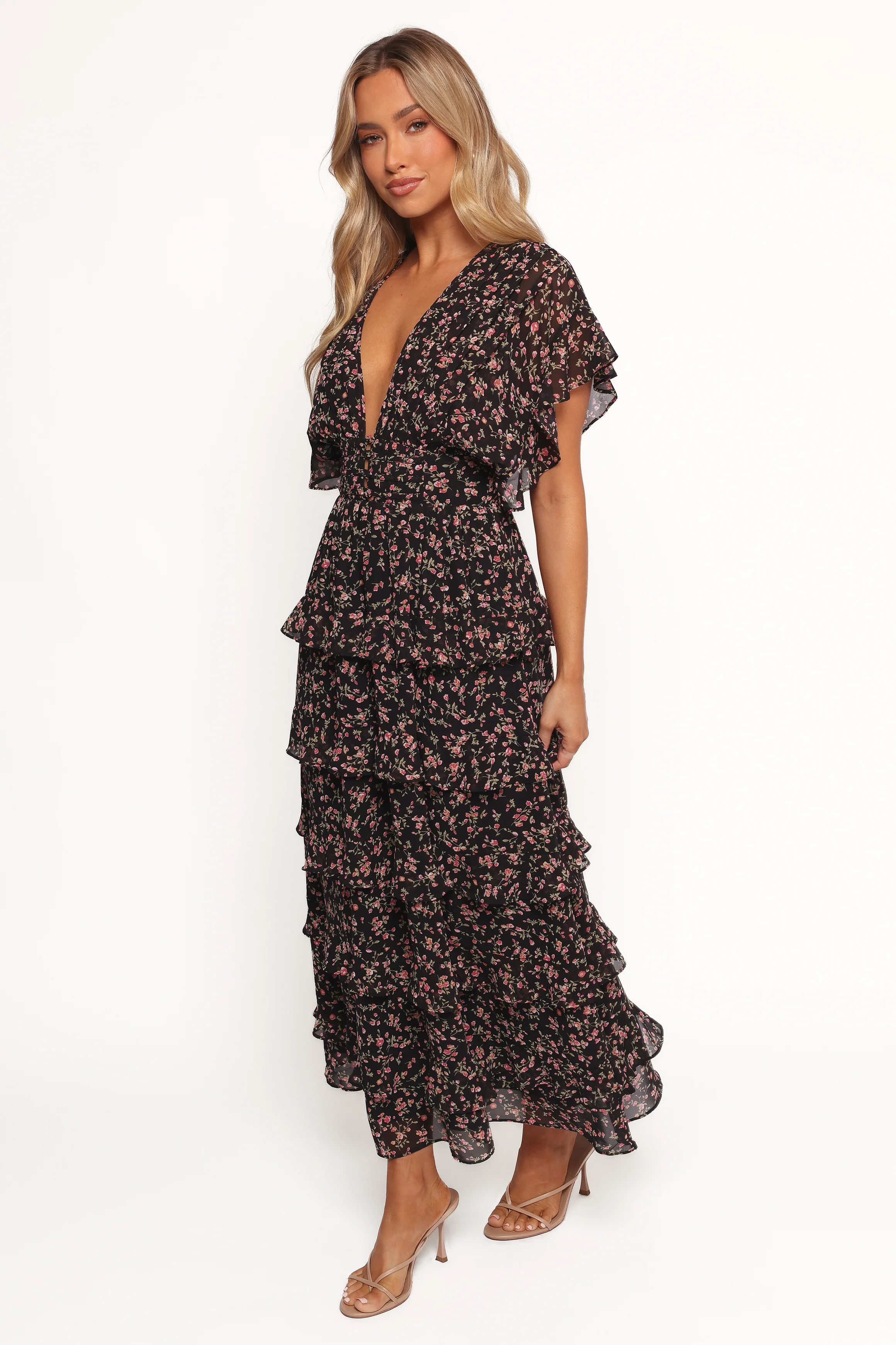 Wendi Ruffle Dress - Black Floral