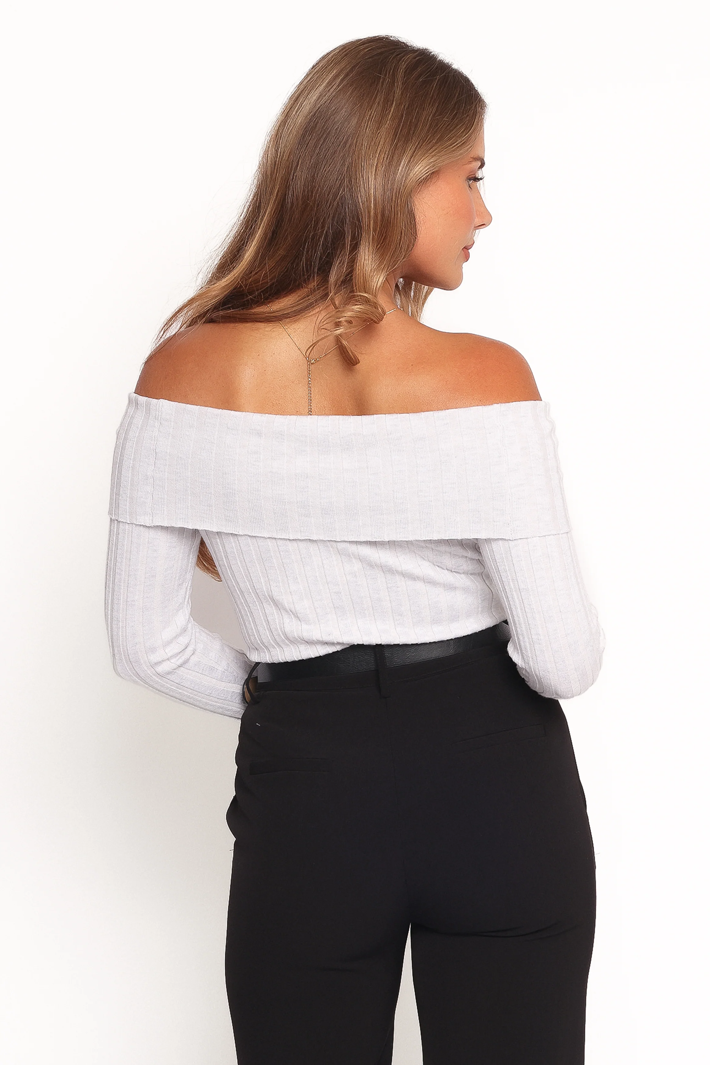 Anderson Wide Rib Off Shoulder Top - Pastel Grey