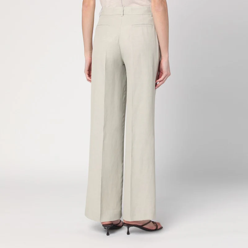 P.A.R.O.S.H. Women's Palazzo Trousers Greige In Linen Blend