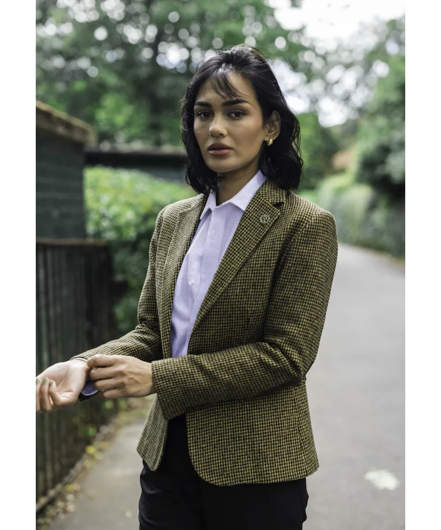 Blazer Wool Blend Brown Tweed Dogtooth Tailored Fit Jacket