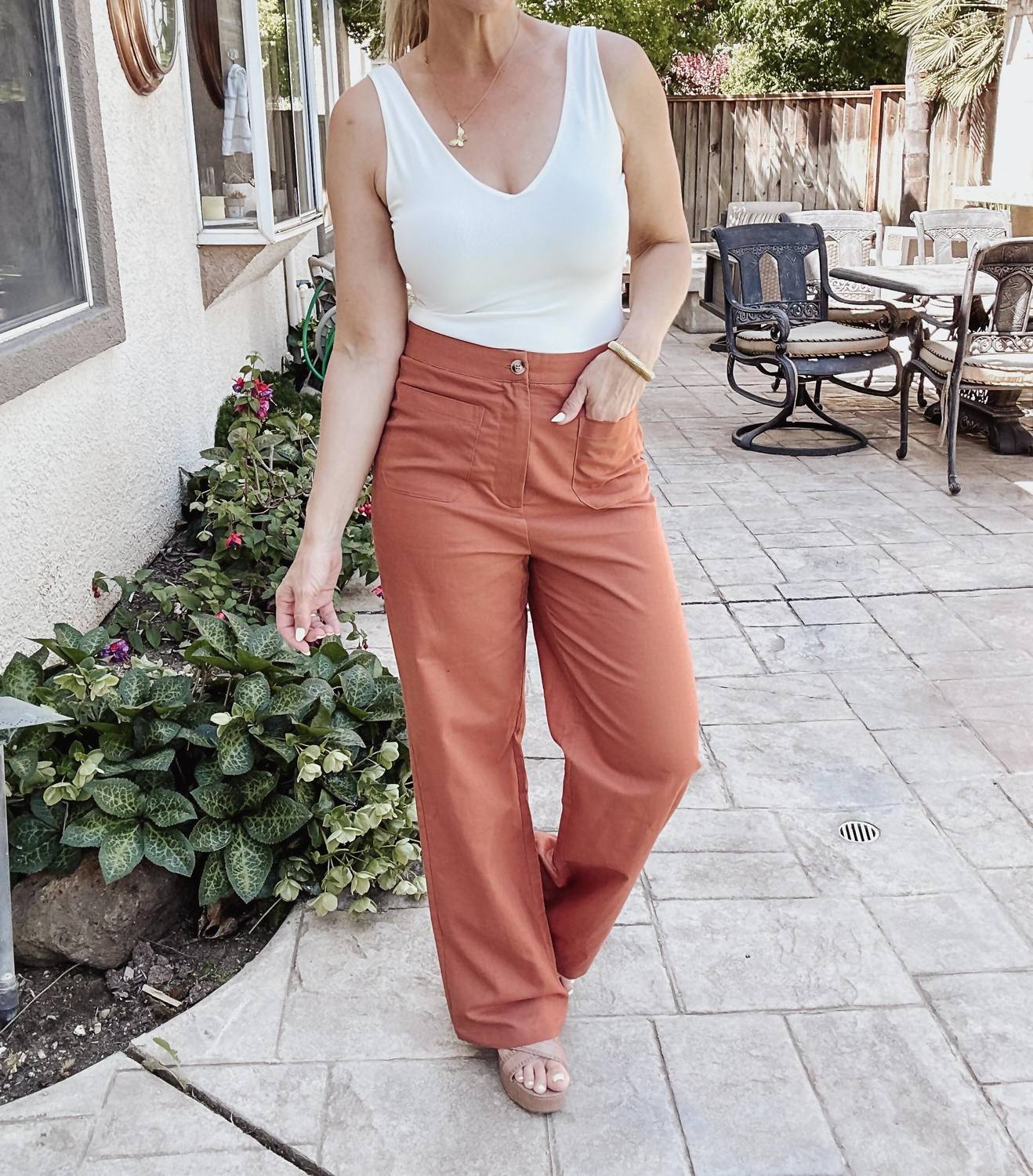 Abbie Linen Pants With Pockets In Burl Wood