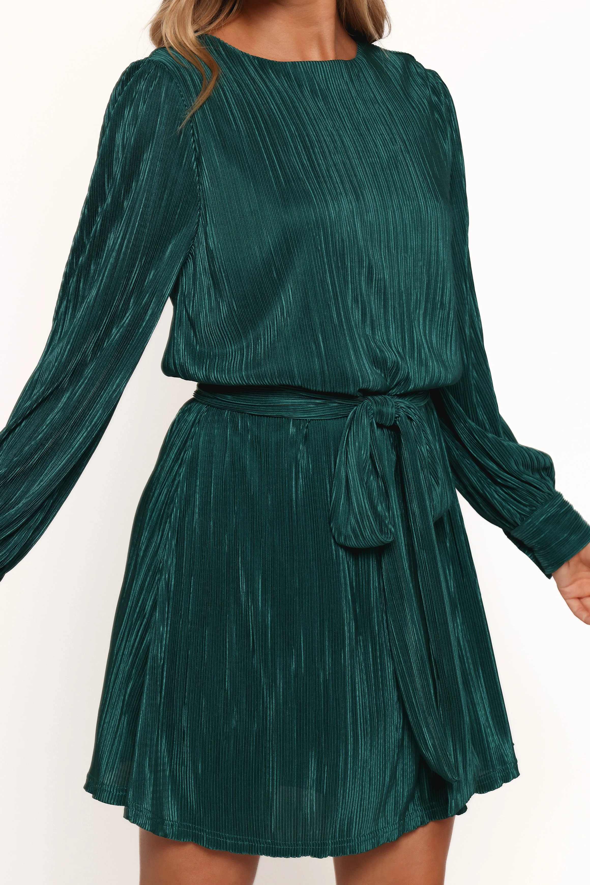 Joy Plisse Mini Dress - Dark Jade
