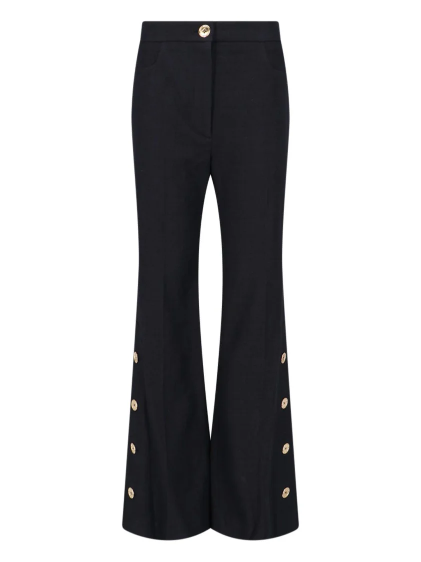 Wide-Leg Black Cotton Twill Pants