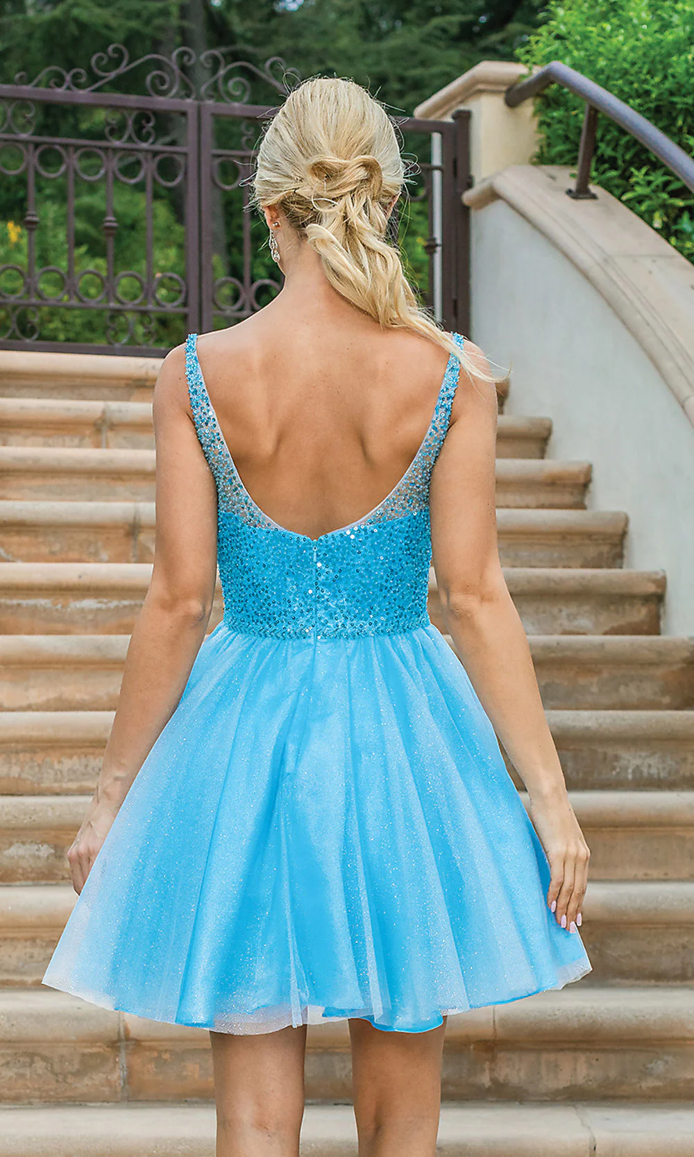 Sequin-Bodice Glitter Short Prom Dress