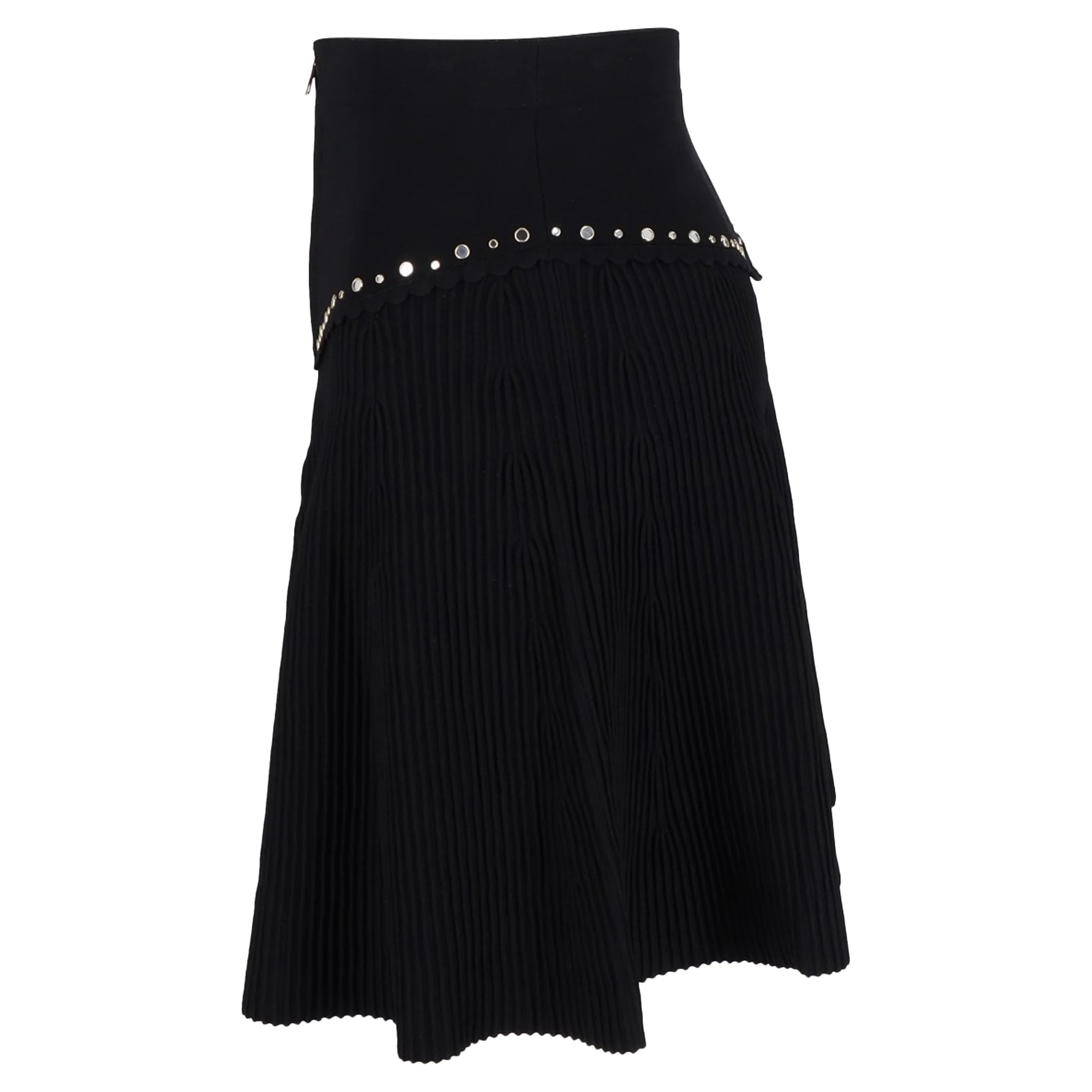 Sandro Paris Oria Ribbed Mini Embellished Flared Skirt in Black Viscose