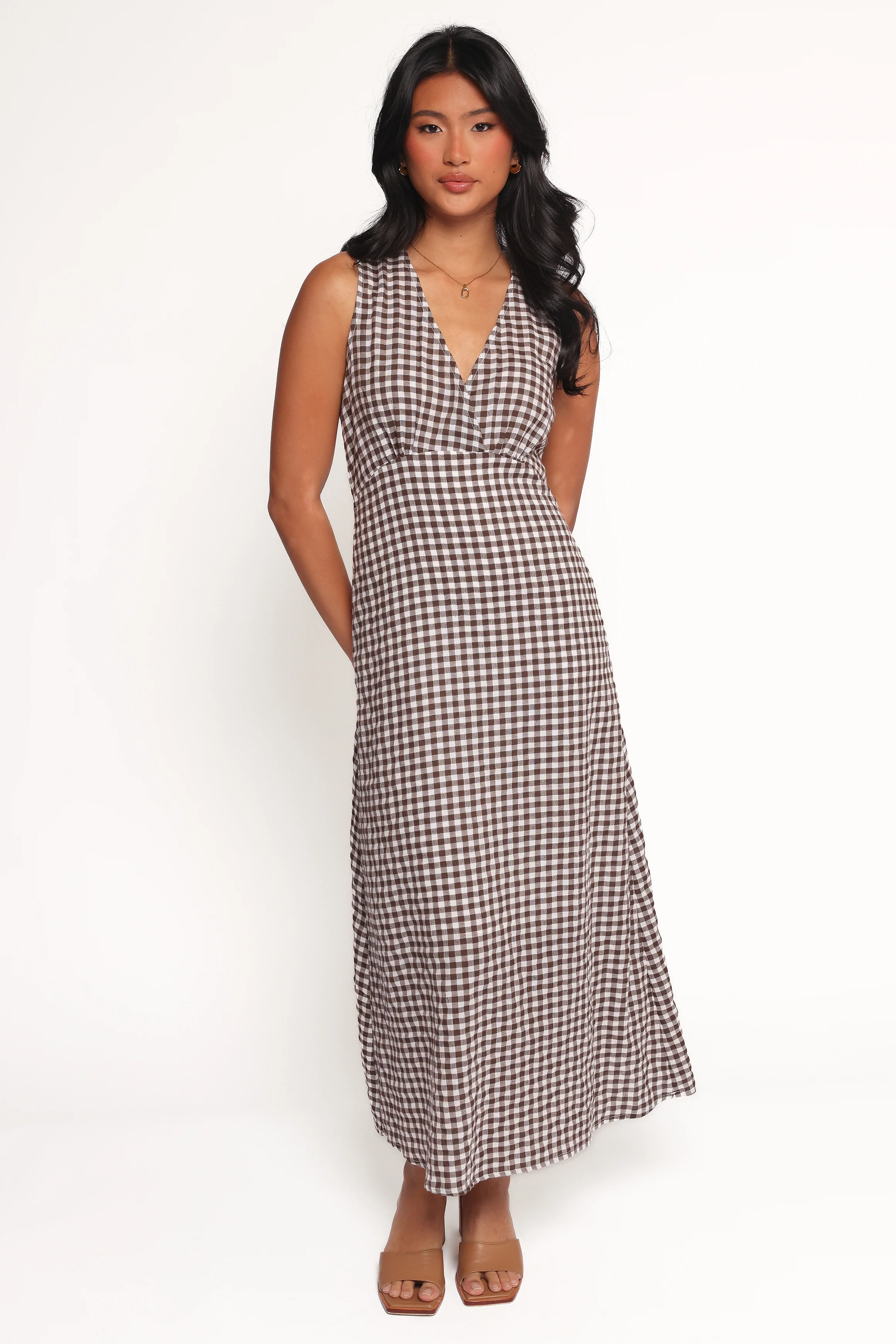 Queenie Midi Dress - Brown Gingham