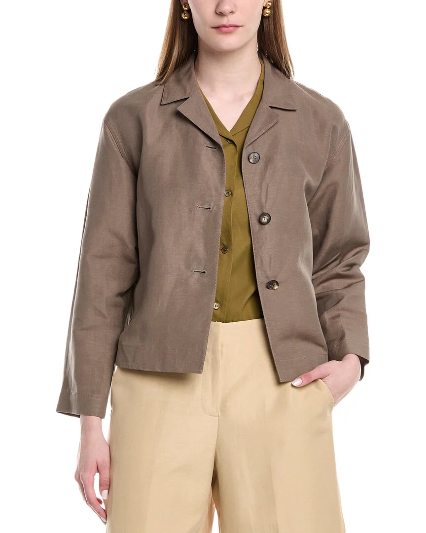 Lafayette 148 New York Drop Shoulder Silk & Linen-Blend Cropped Jacket