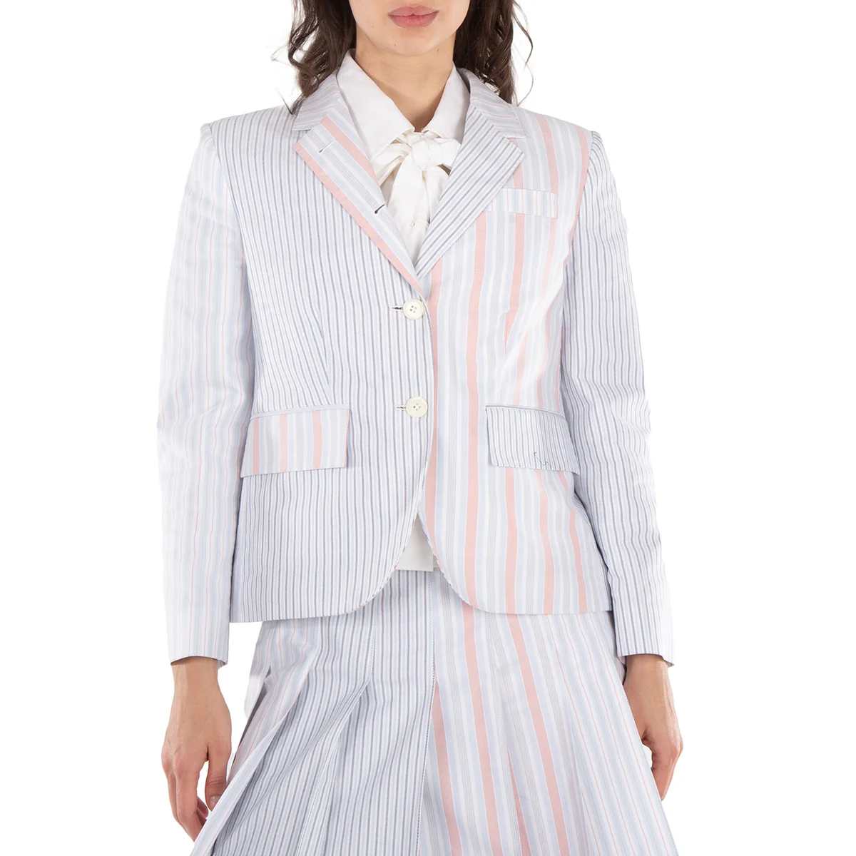 Thom Browne Ladies Patchwork Striped Cropped Blazer