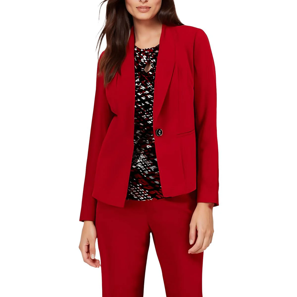 Petites Womens Crepe Stretch One-Button Blazer