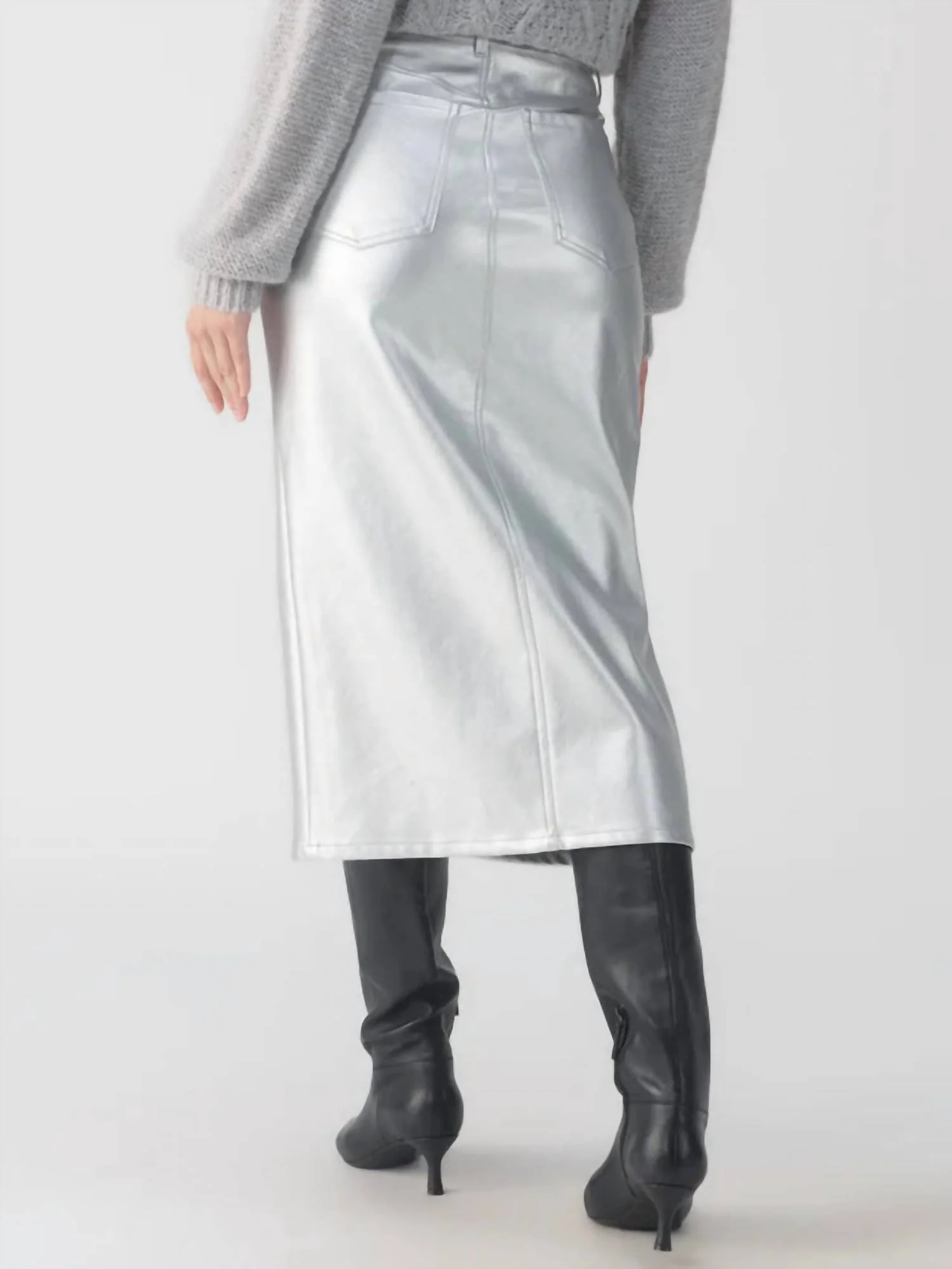 Leather Like Midi Skirt In Silver