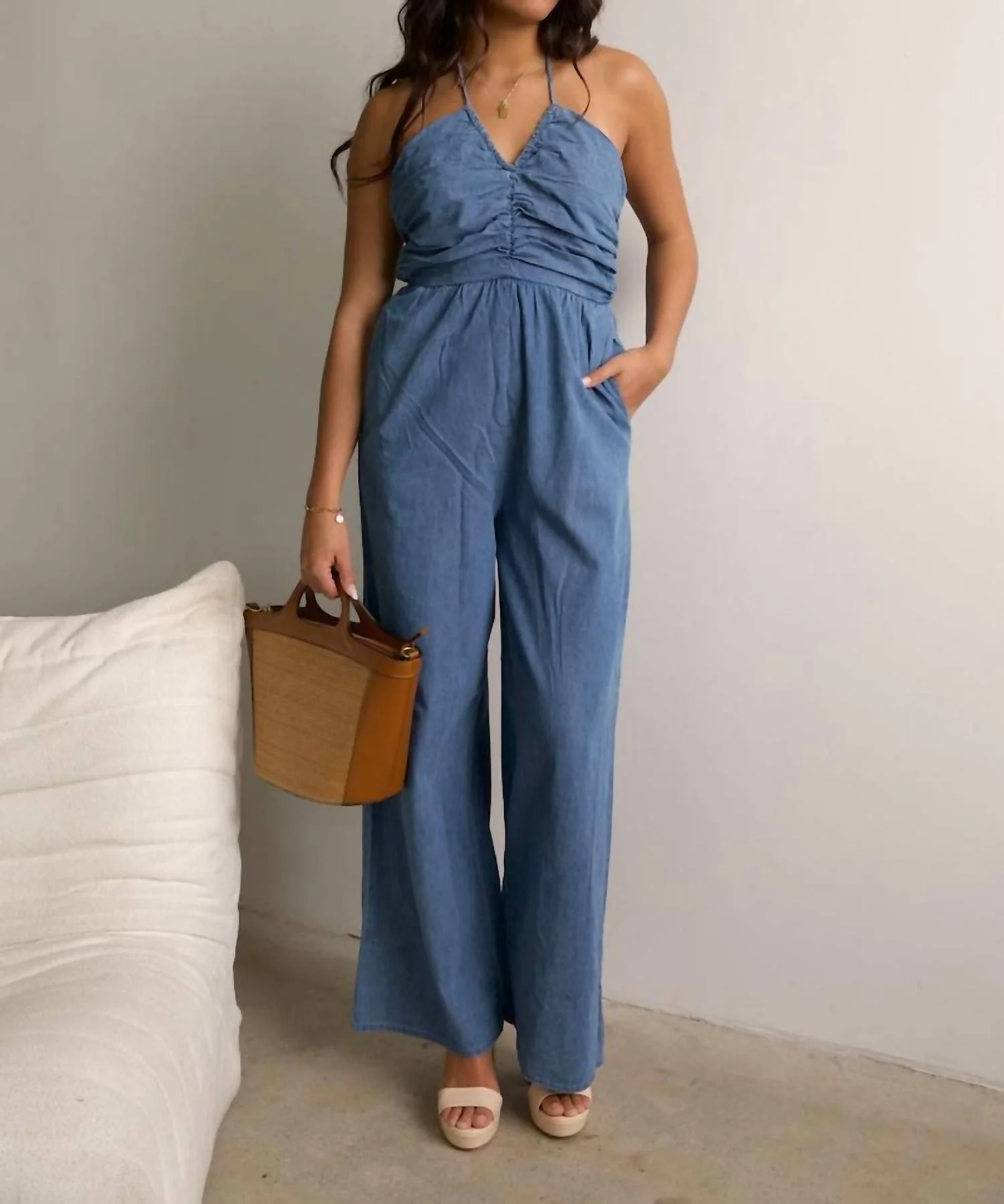 Hallie Halter Jumpsuit In Lightblue