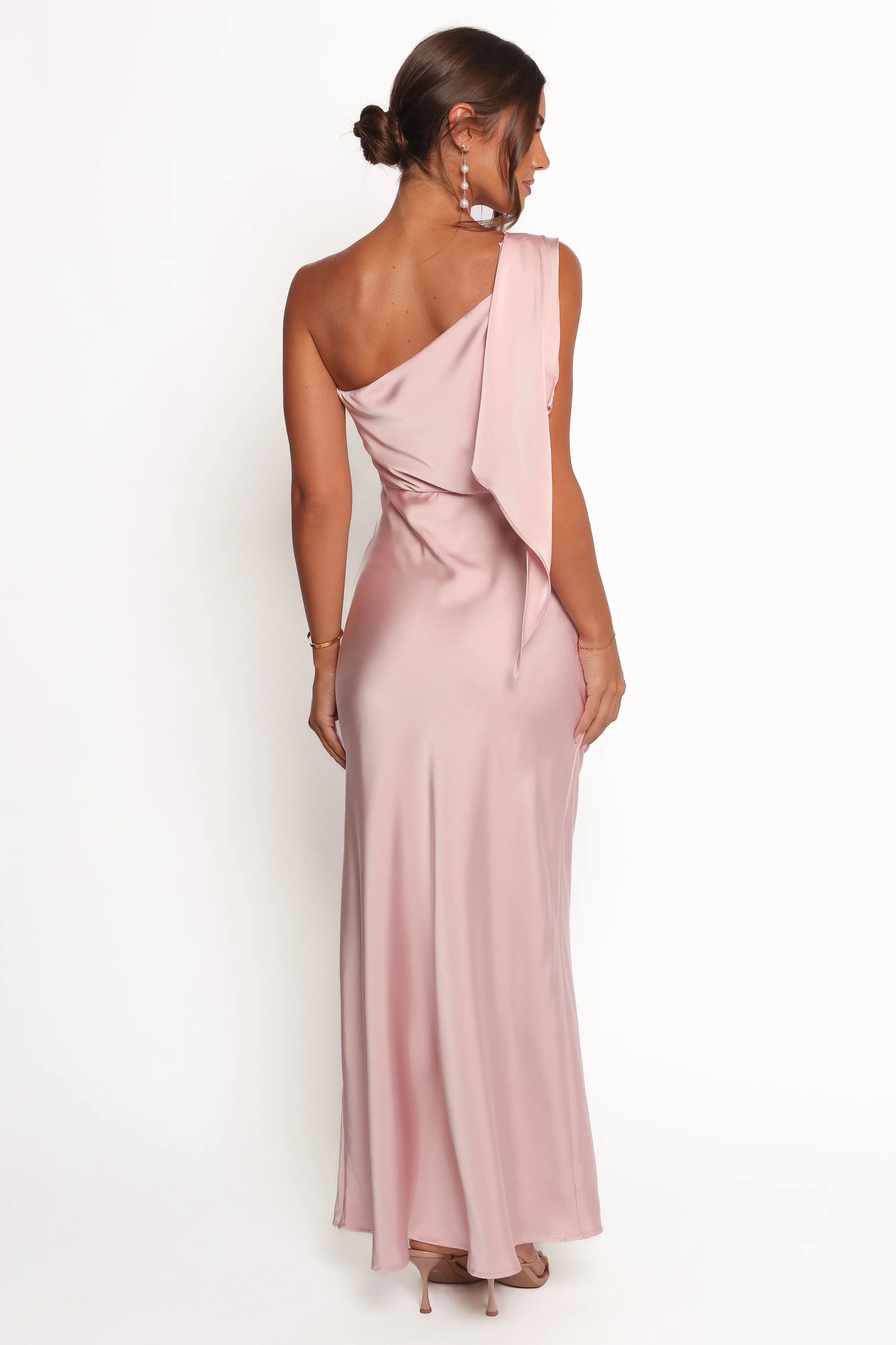 Lolana Draped One Shoulder Dress - Pale Pink