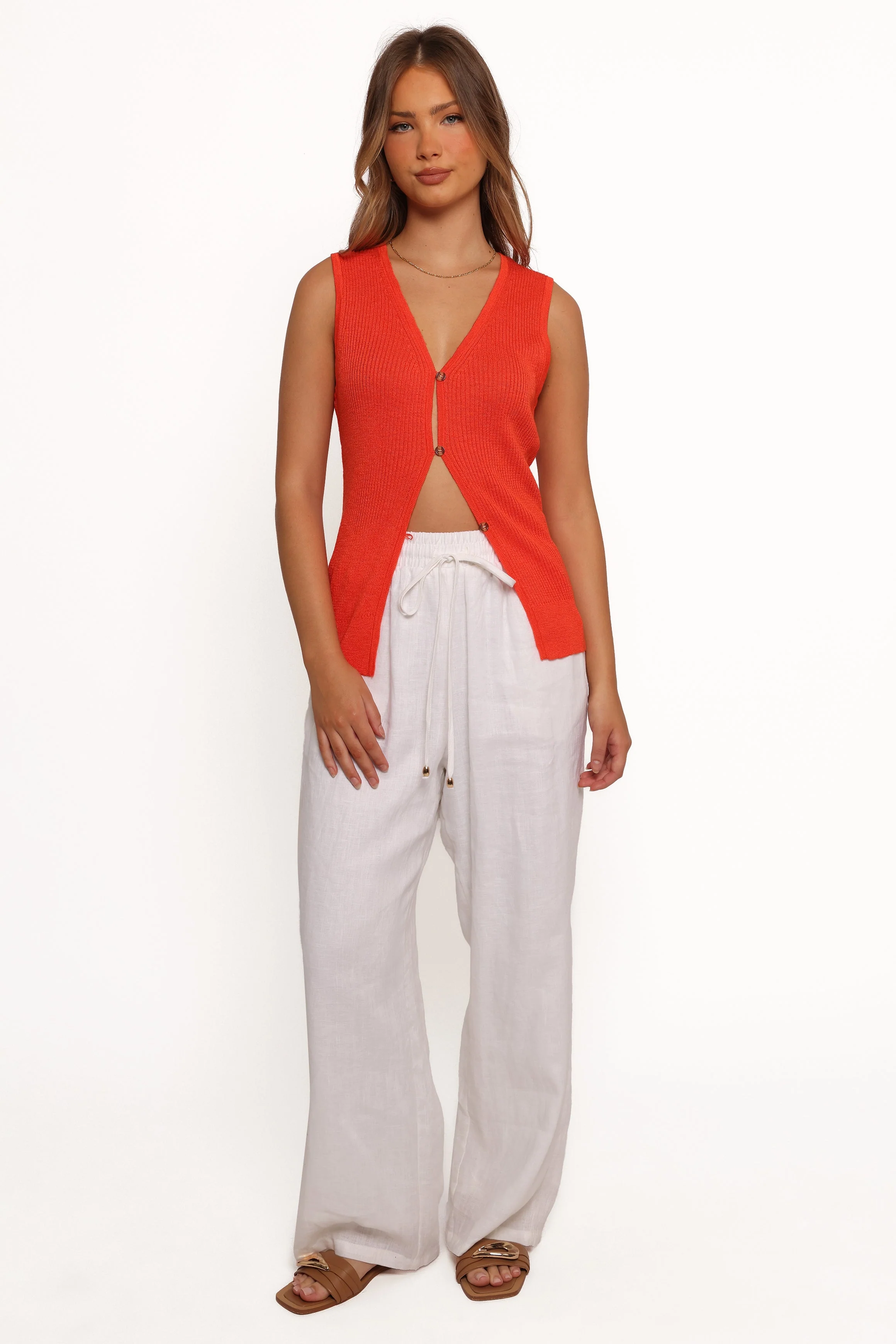 Parma Knit Vest Top - Blood Orange