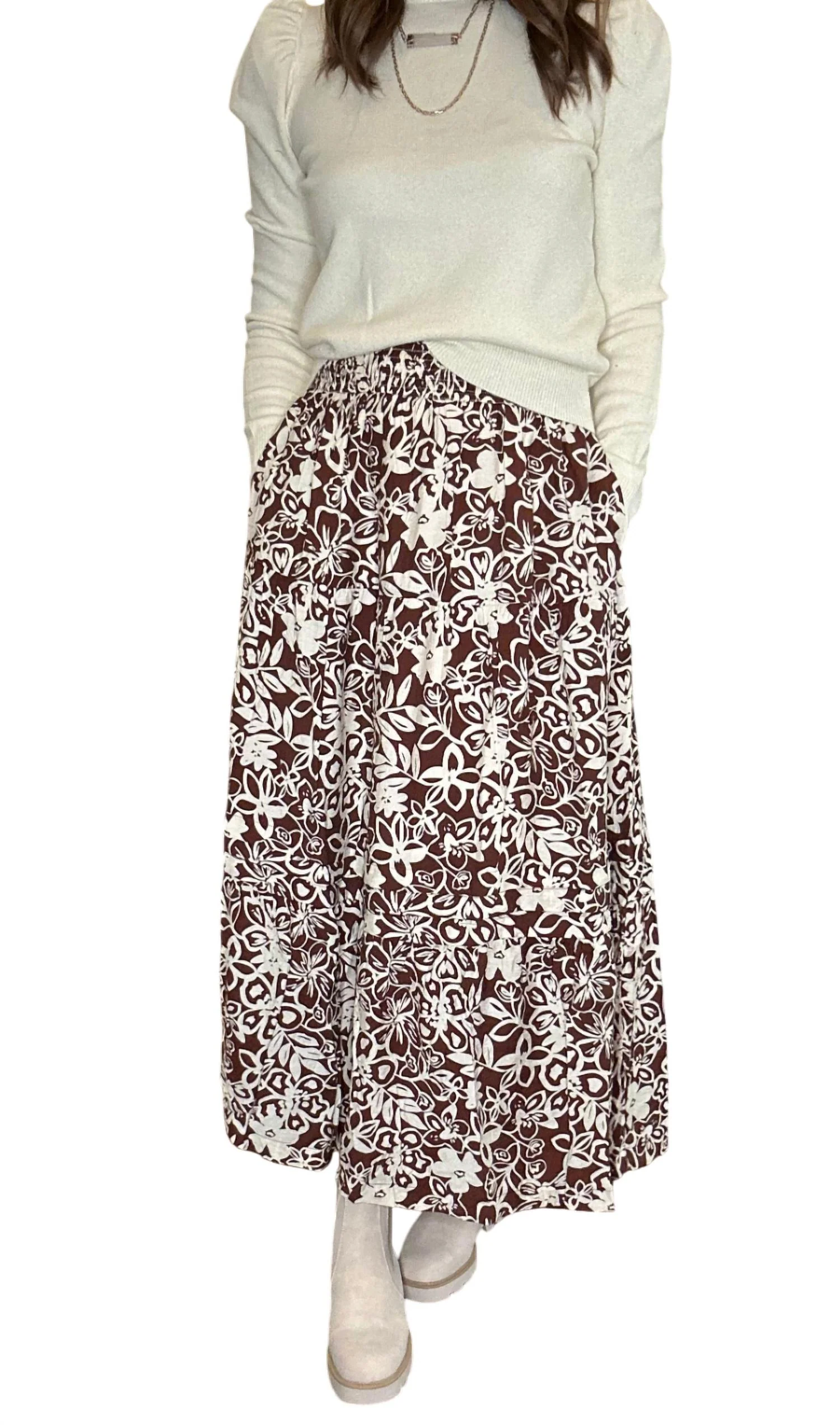 Smocked Waist Floral Maxi Skirt In Multi