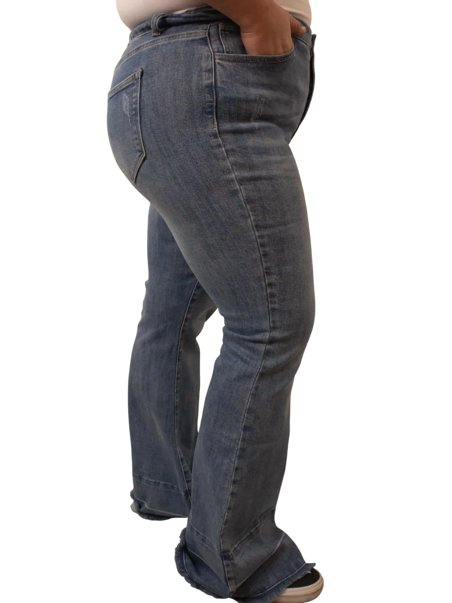 Tummy Control Jean With Raw Shadow Hem In Medium Wash