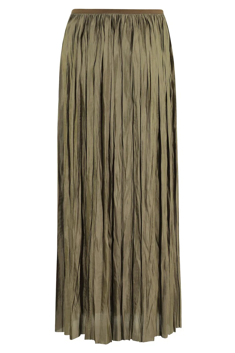 Long Pleated Satin-Finish Skirt