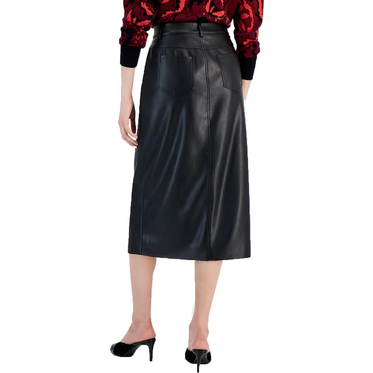 Womens Slit Faux Leather A-Line Skirt