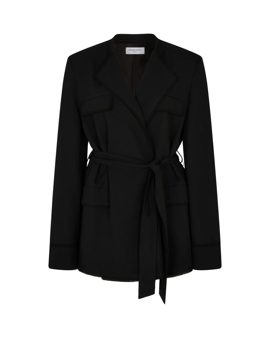 Relaxed Jacket With Georgette Trim - Black