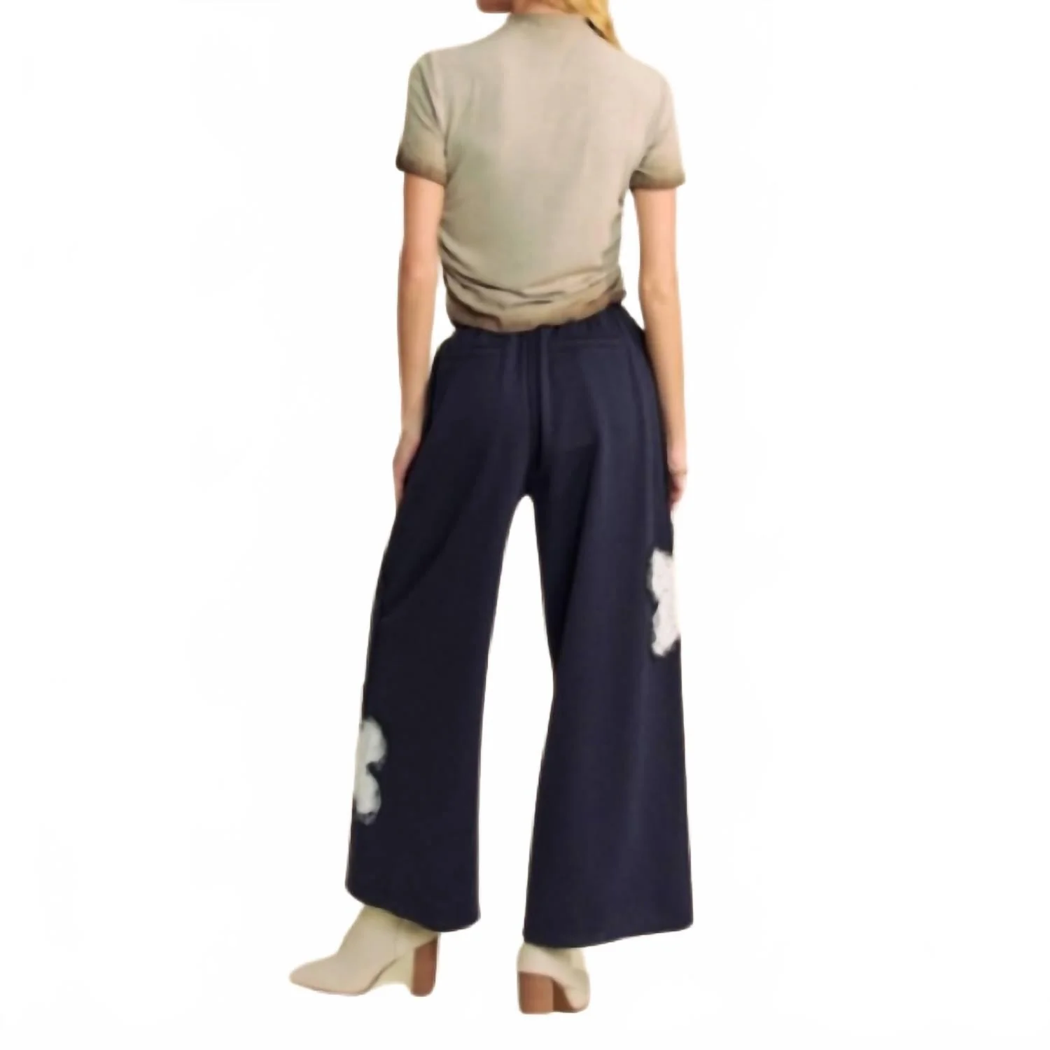 Plus Floral Patch Pocket Elastic Terry Pants In Ink