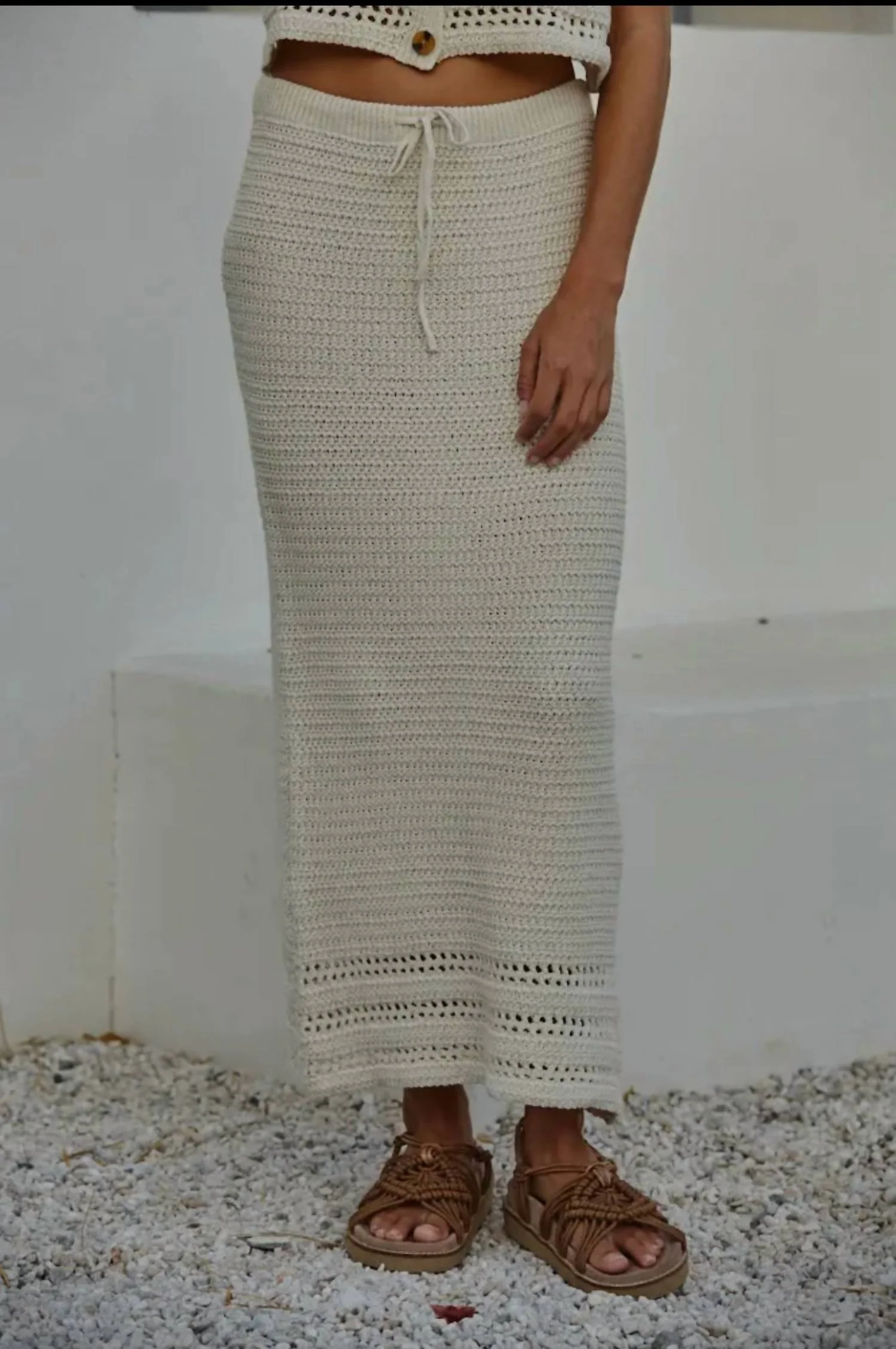 Knit Sweater Crochet Skirt In Beige