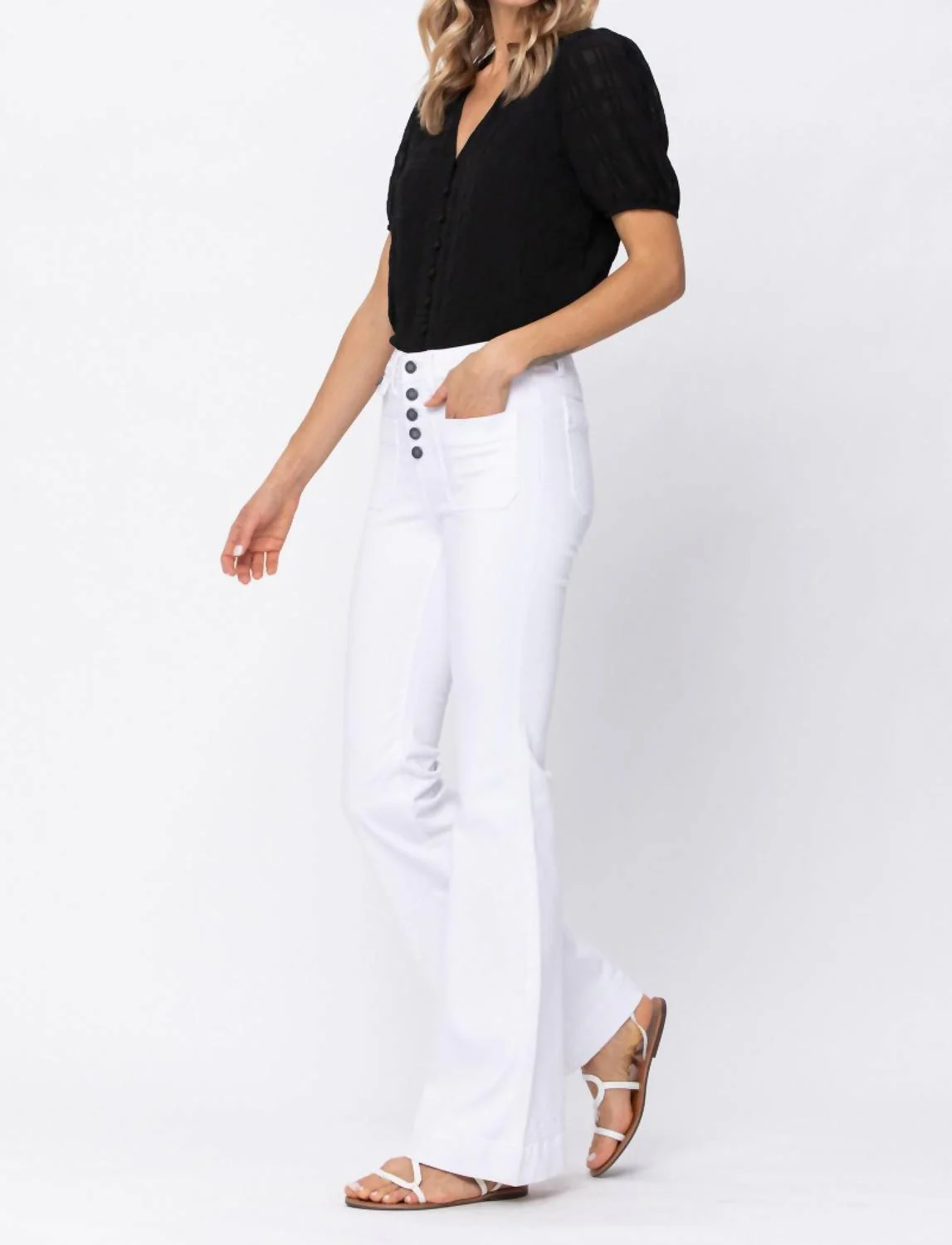 Patch Pocket Flare Jeans In White