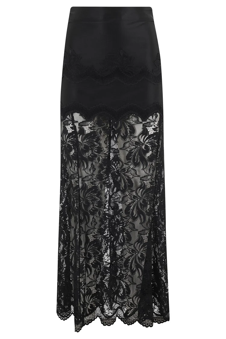 Jupe Fitted Black Lace Overlay Skirt
