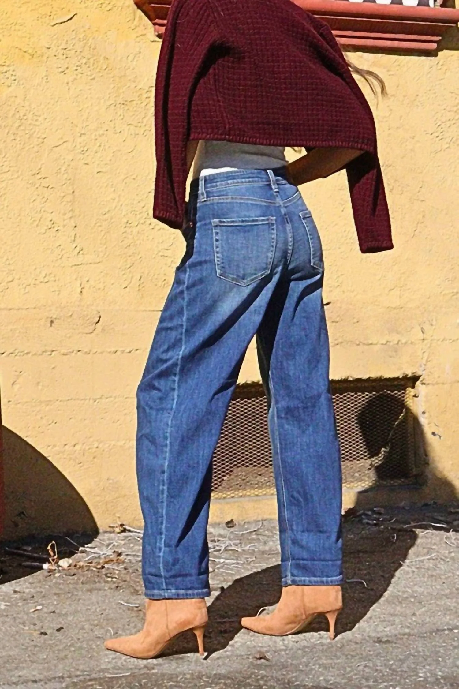 High Rise Barrel Jeans In Dark Stone Wash