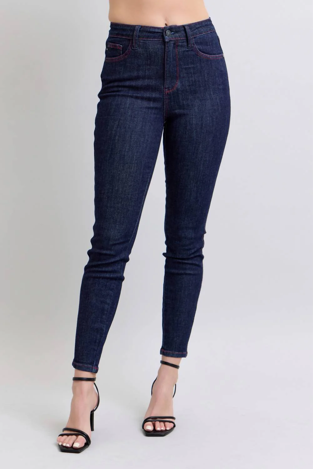 Heart Shaped Pocket Skinny Jean In Dark Blue