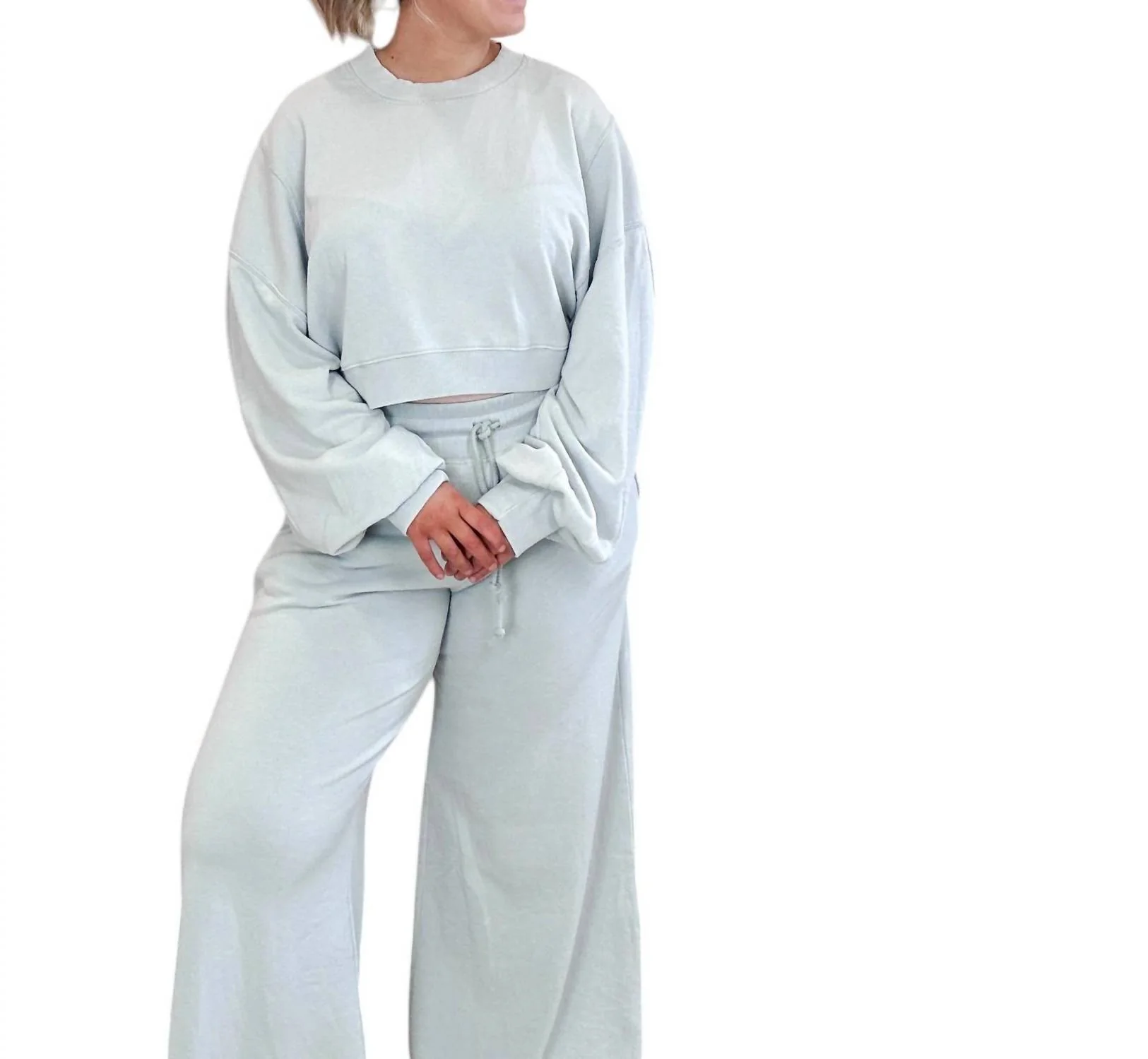 Matching Rib Pants And Top Set In Light Blue