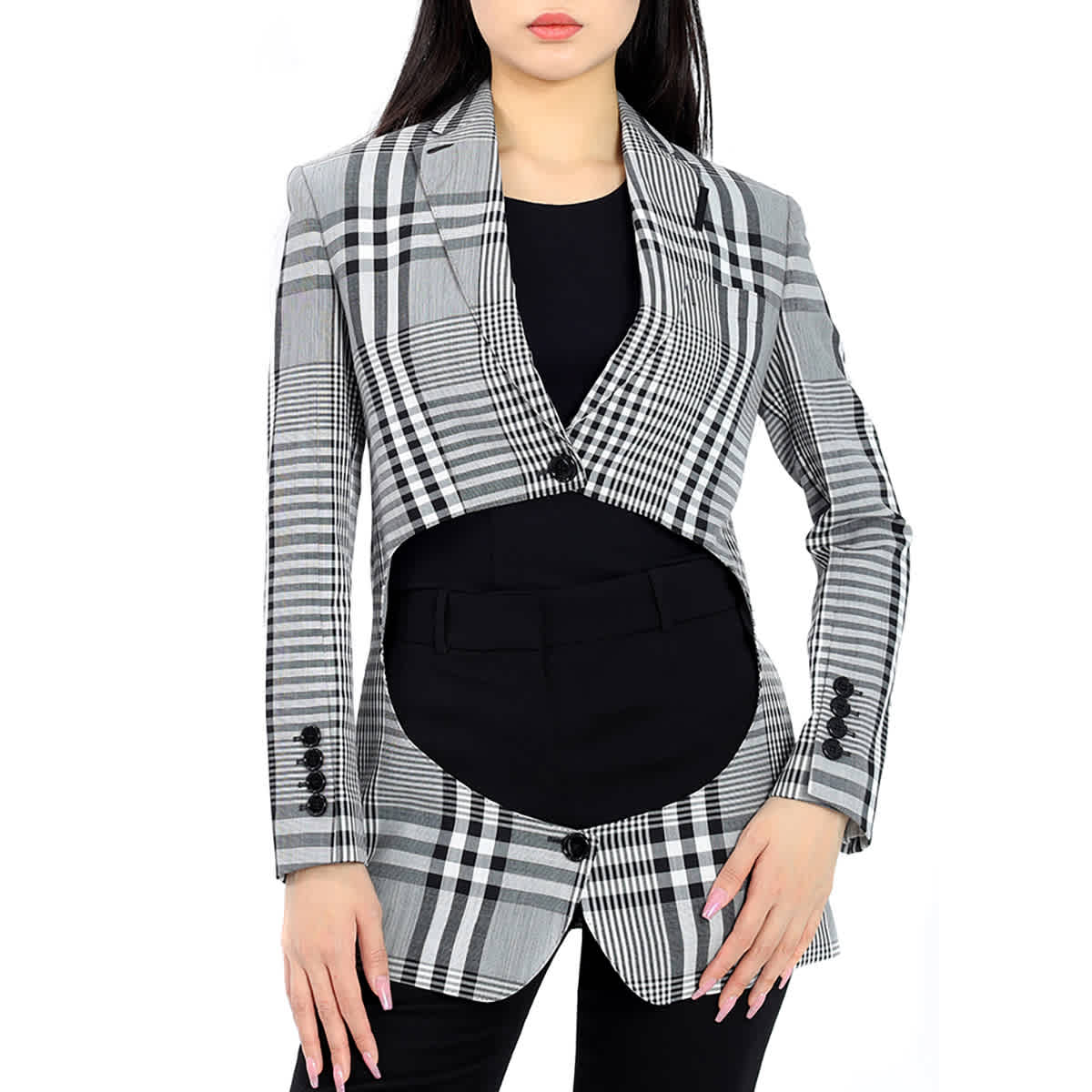 Burberry Ladies Check Single-breasted Technical Blazer