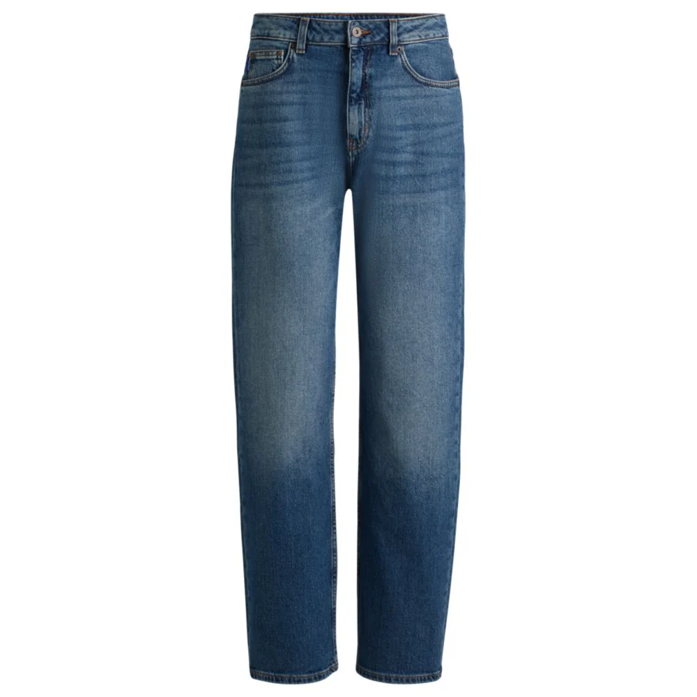 Long-length straight-fit jeans in blue stretch denim