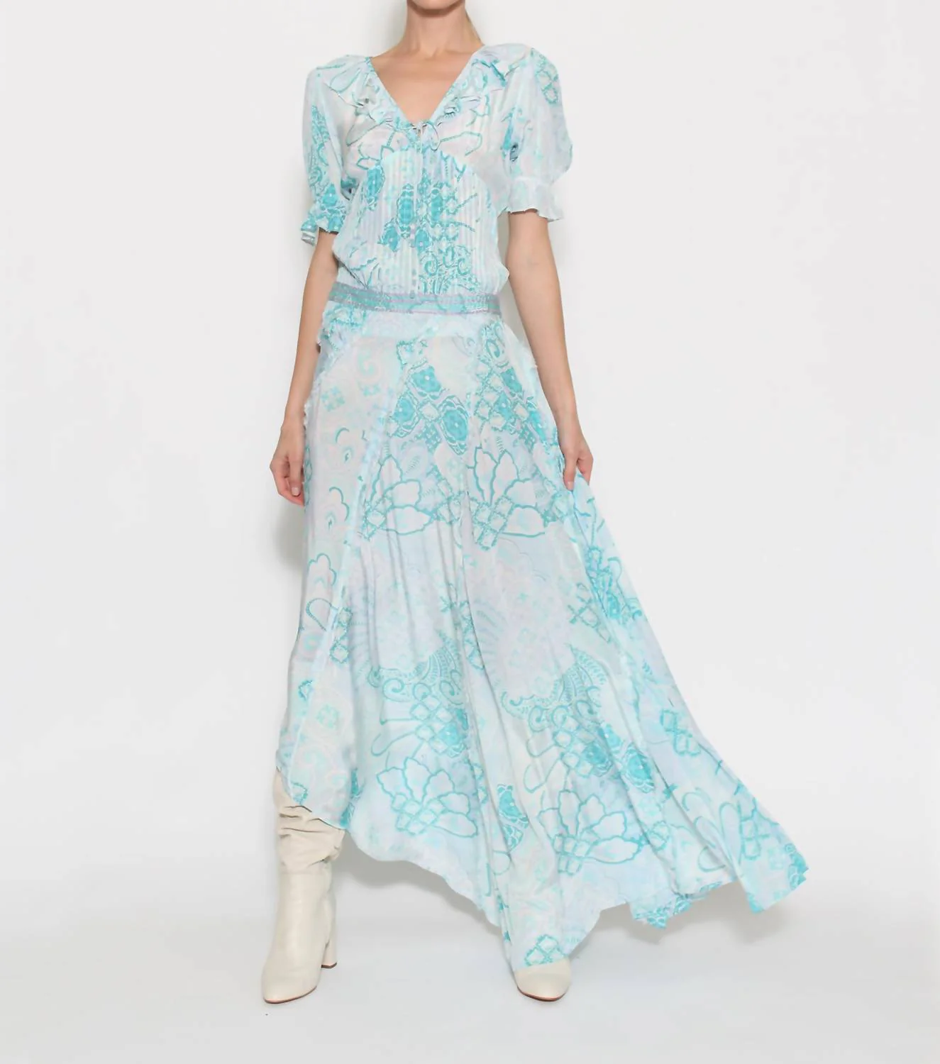 Rs21 Skirt In Aqua Paisley Floral