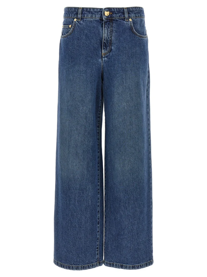 Wide-Leg Denim Jeans With Teddy Button Closure