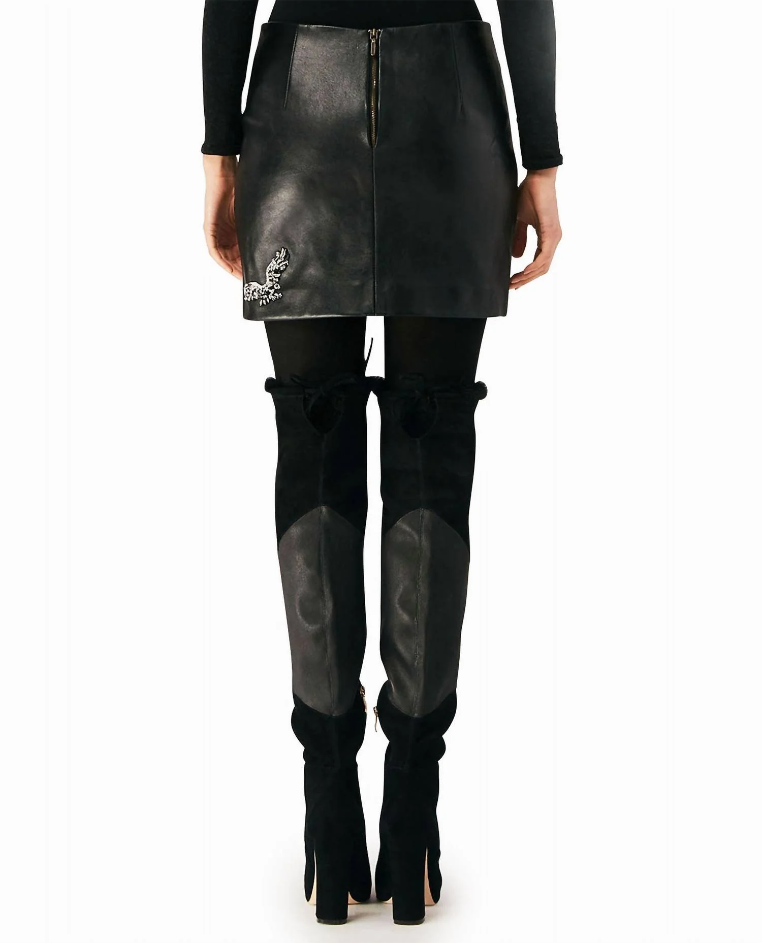 Leather Mini Skirt In Black Embellished Eagle