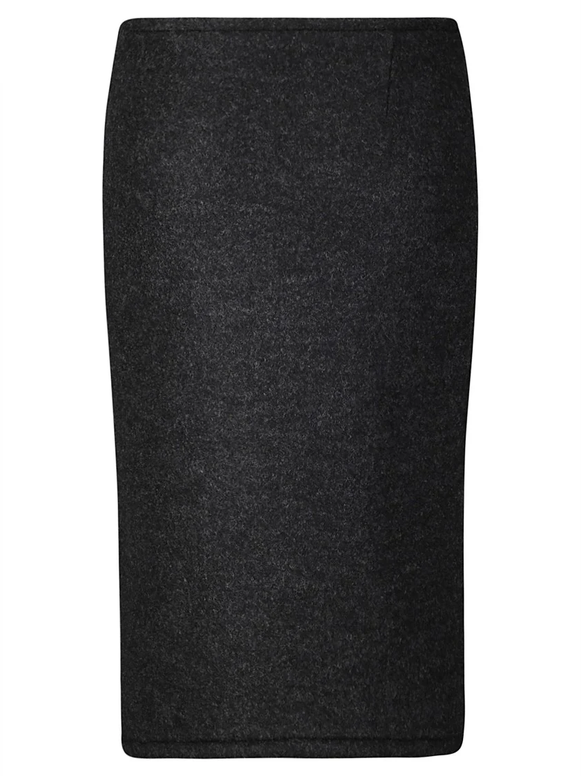 Pencil Skirt With Front Slit And Asymmetric Hem
