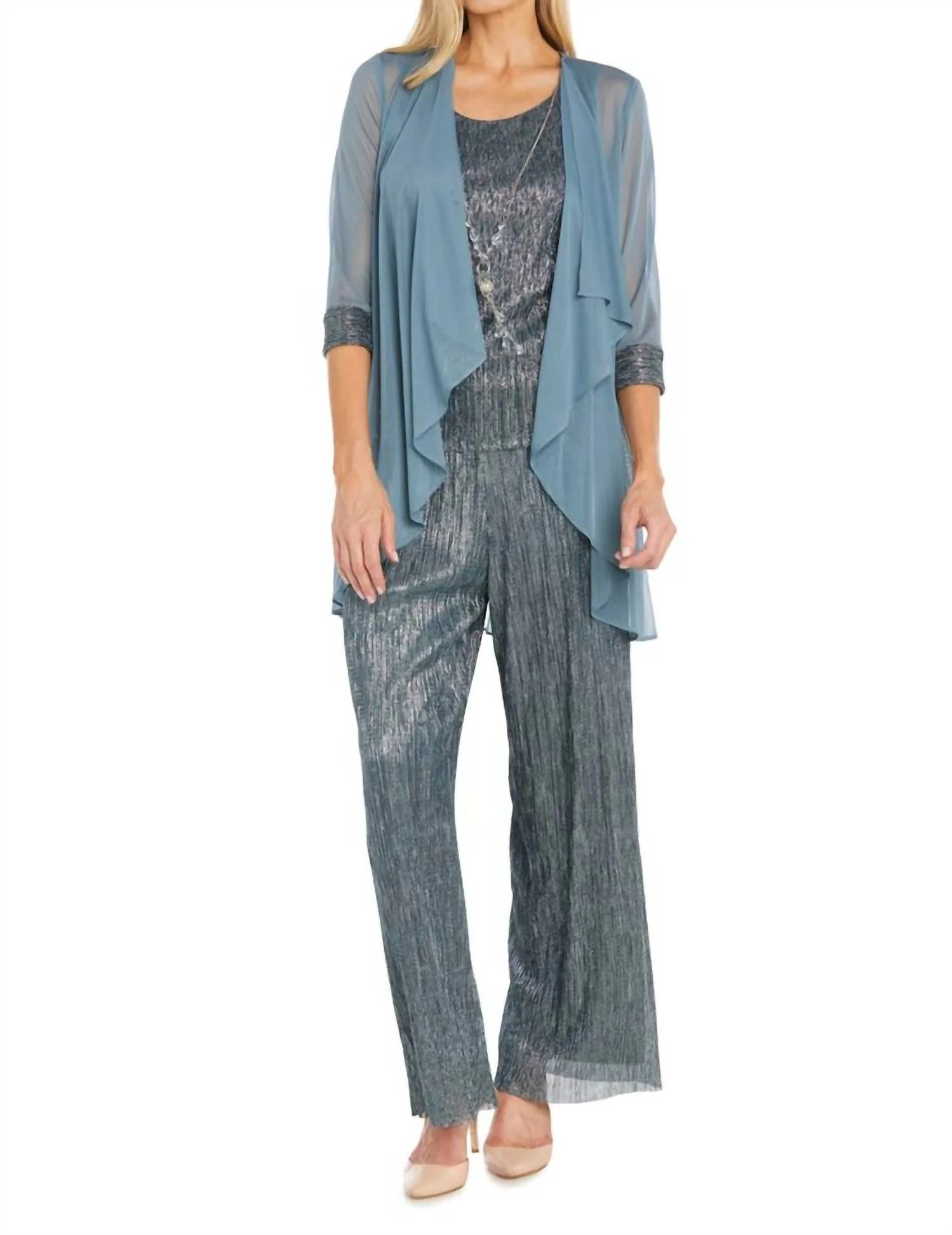 3-Piece Jacket Tank Pants Evening Set In Spruce