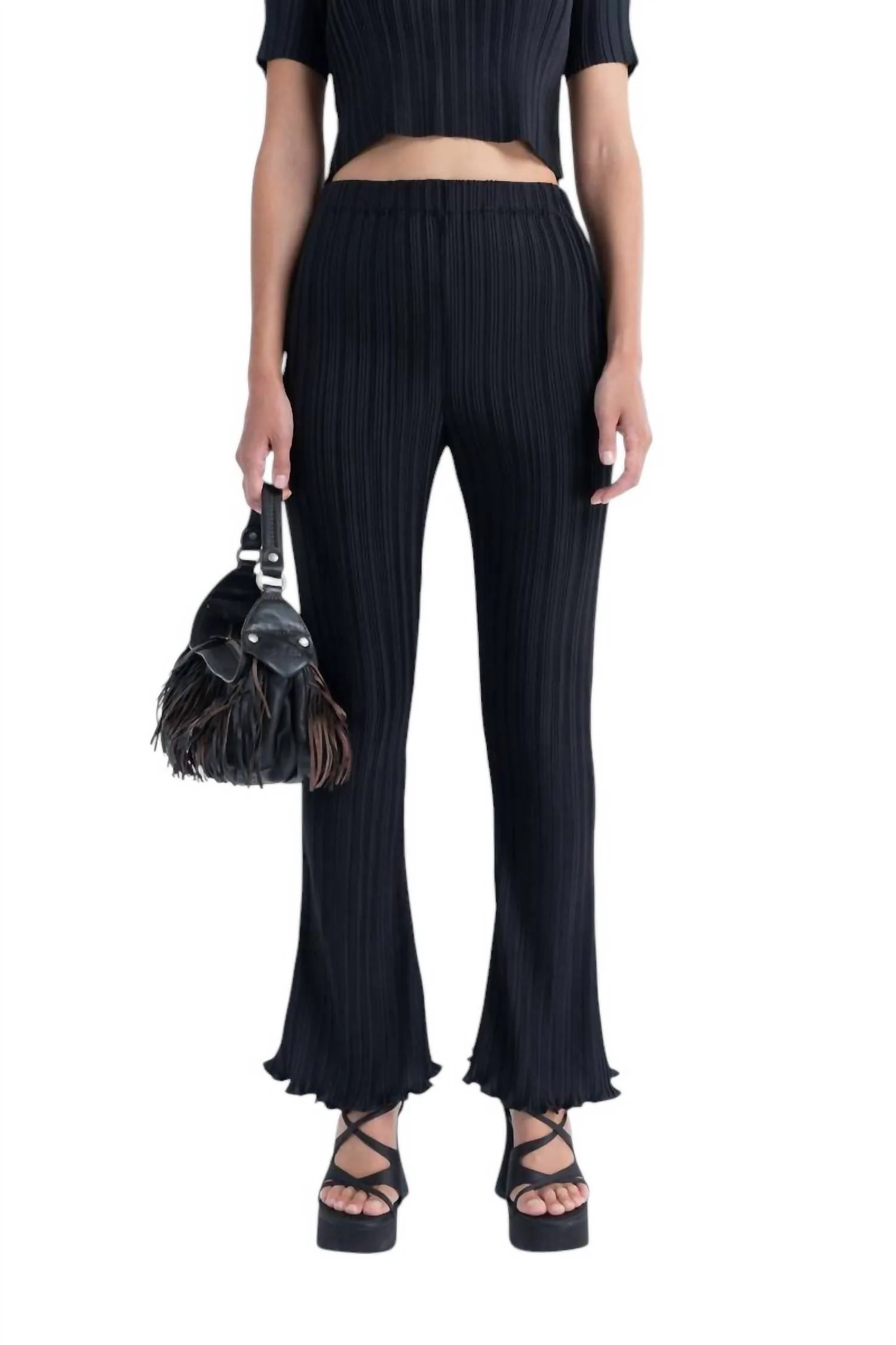Box Pleat Flare Pants In Black
