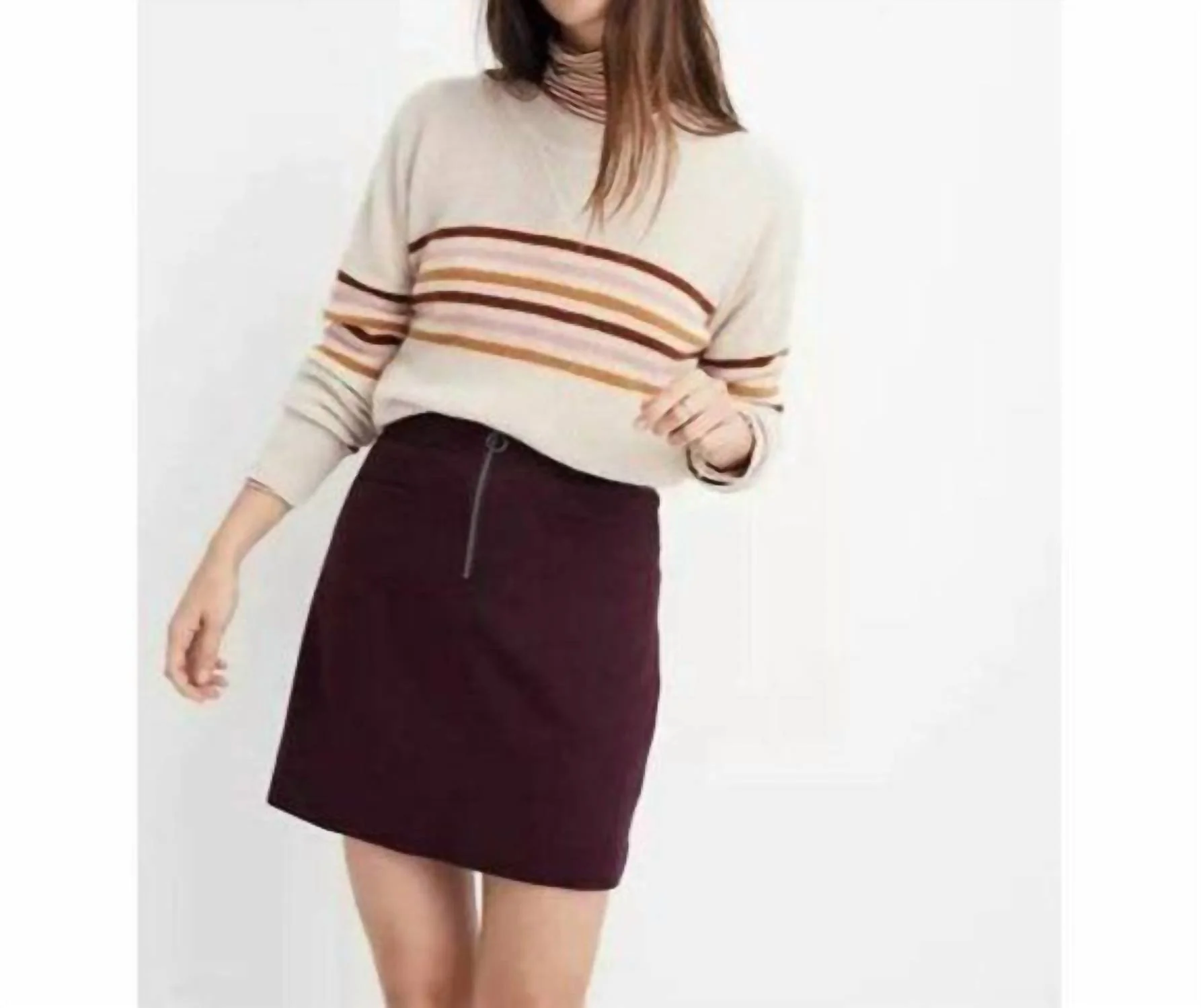 Fireside Wool Blend Retro Style Mini Skirt In Burgundy
