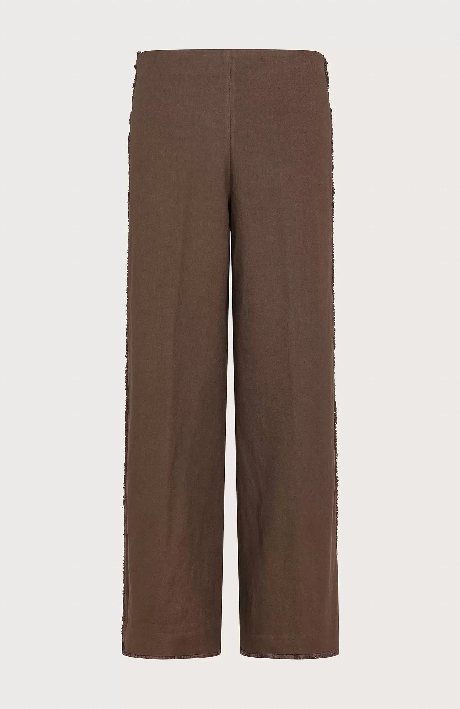 Stretch Straight Leg Linen Trousers In Brown