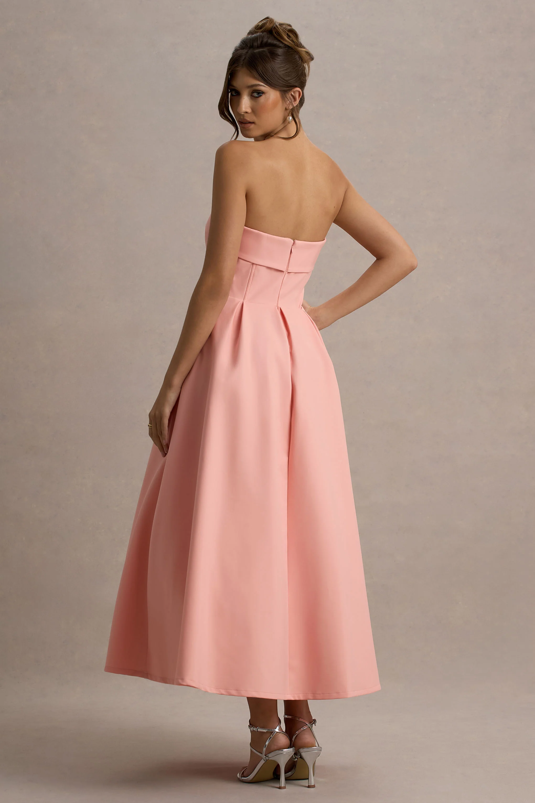 Annalise | Pink Bandeau Skater Midi Dress