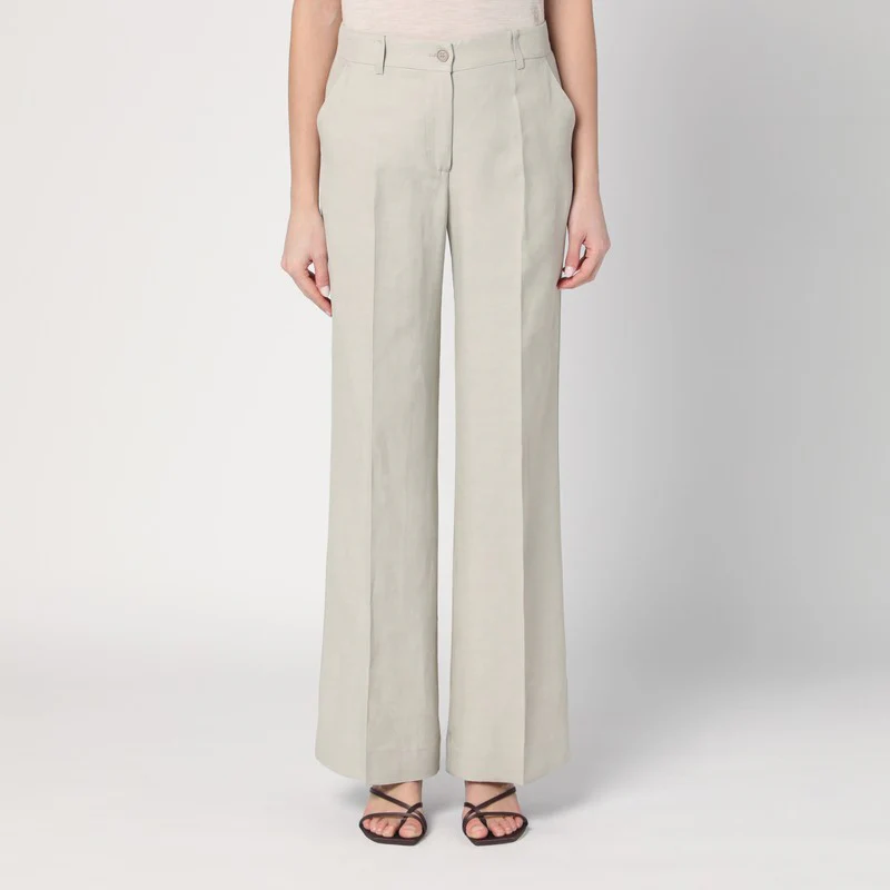 P.A.R.O.S.H. Women's Palazzo Trousers Greige In Linen Blend