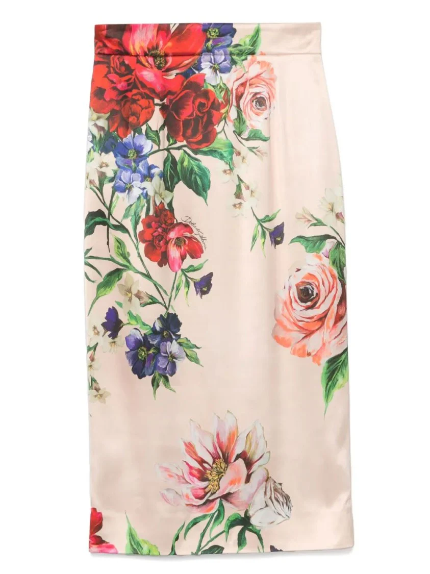 Floral Print Midi Skirt With Silhouette