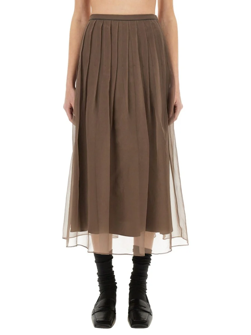 Silk Pleated Midi Skirt