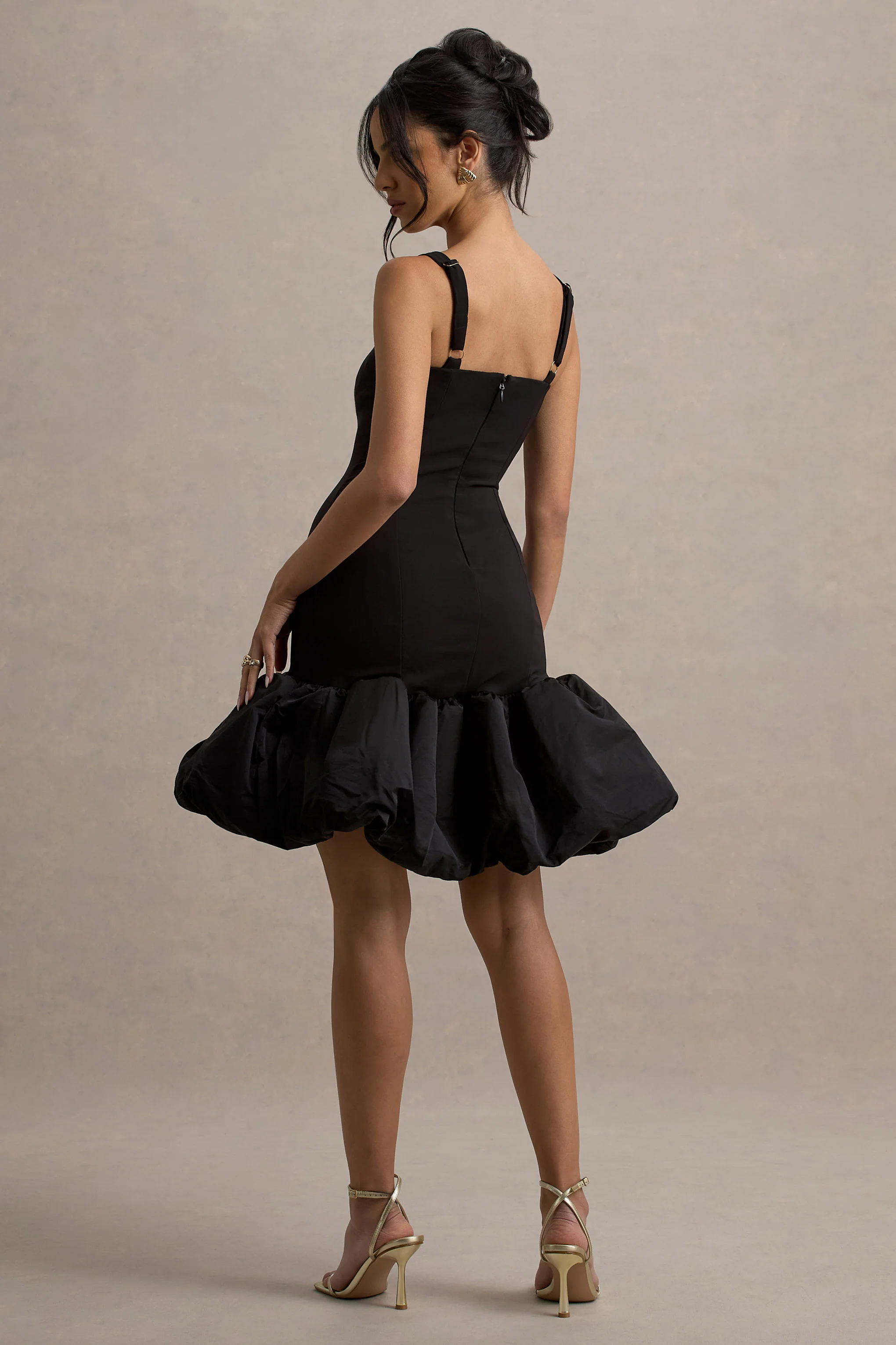 Jacque | Black Drop-Waist Midi Dress With Volume Hem