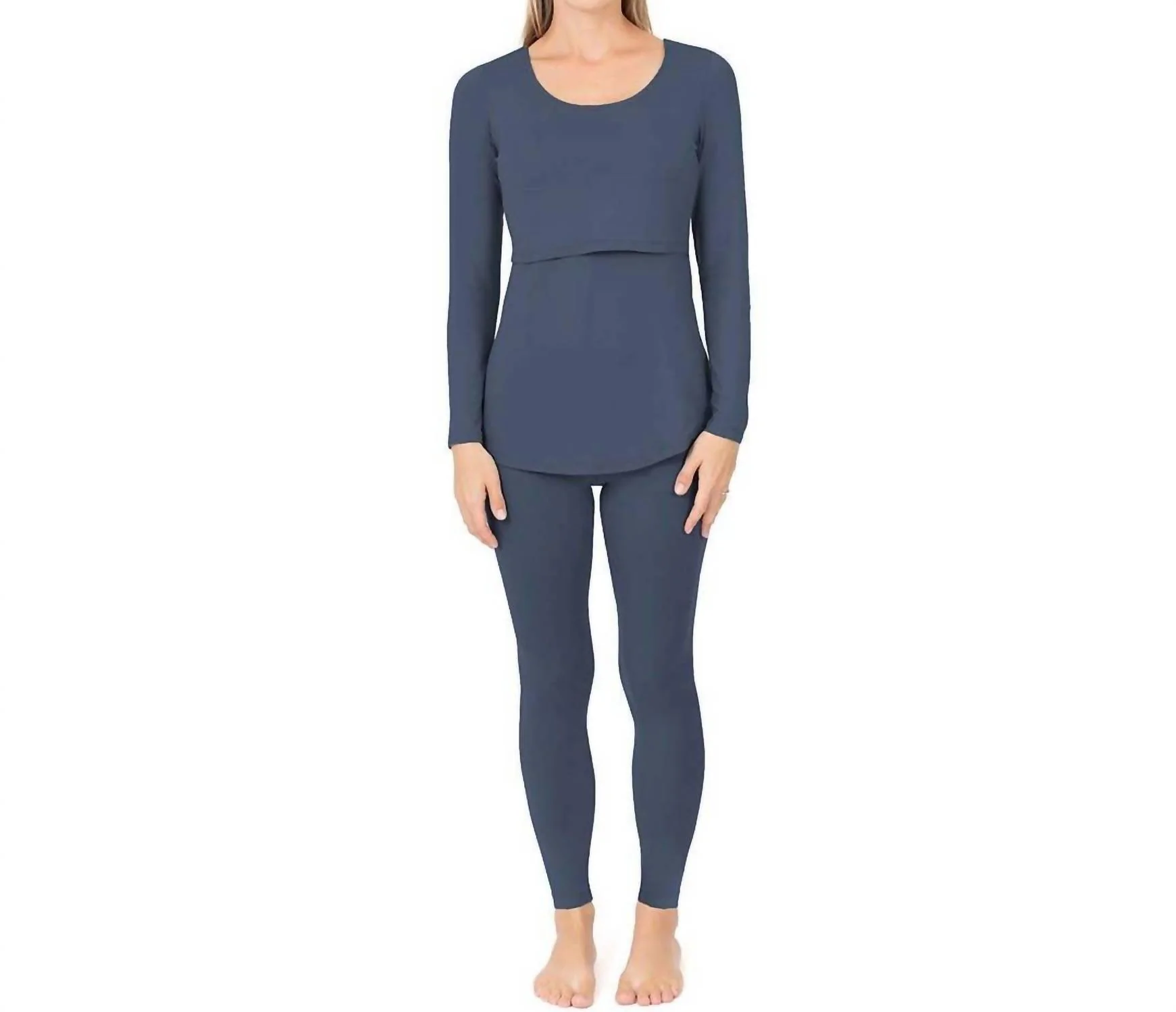 Jane Long Sleeve Nursing Pajama Set In Slate Blue