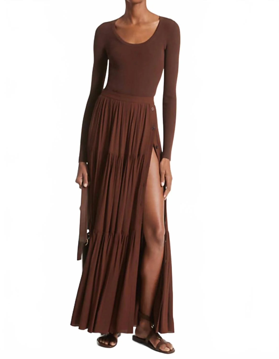 Silk Georgette Button-Front Skirt In Nutmeg