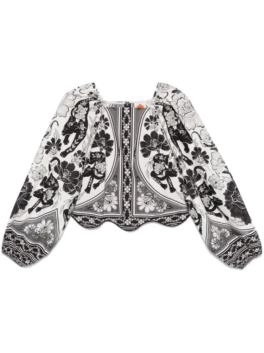 Cropped Floral Print Cotton Blazer