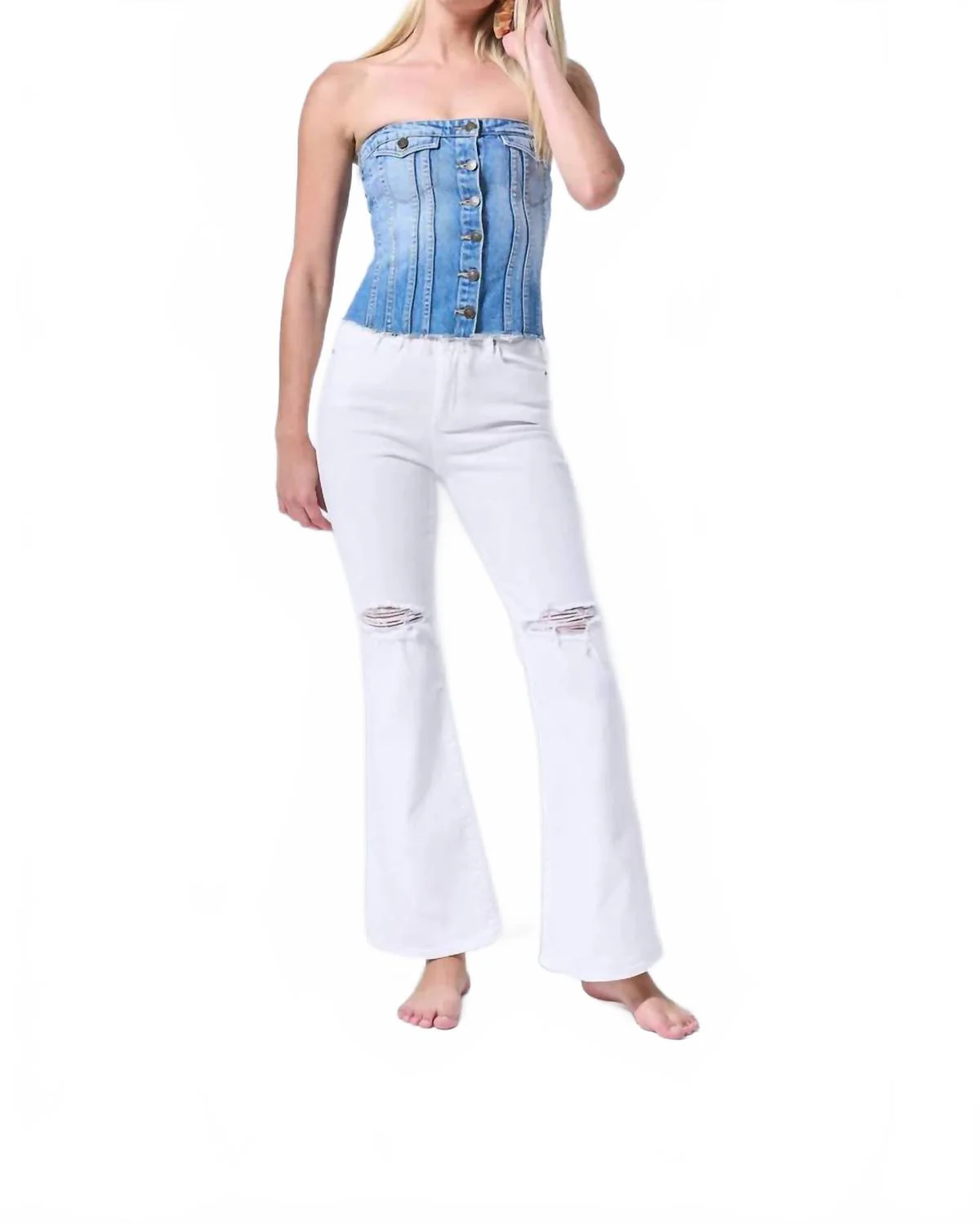 Distressed Flare Jeans In White