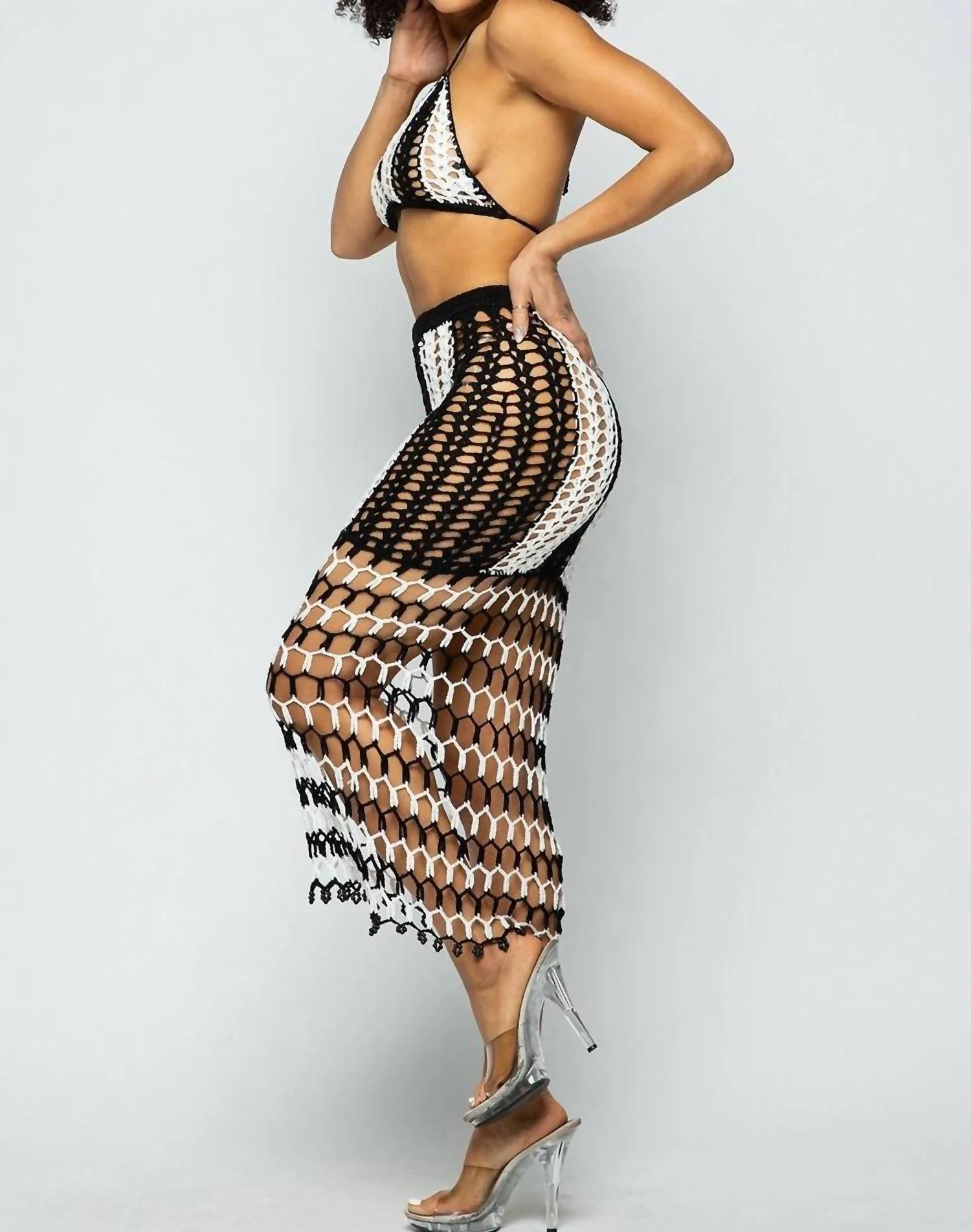 Playa De Carmen Top And Skirt Set In Black/white