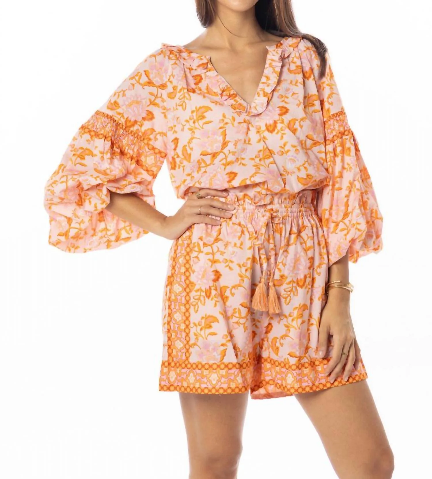 Carrie Top And Carlie Shorts Set In Tangerine